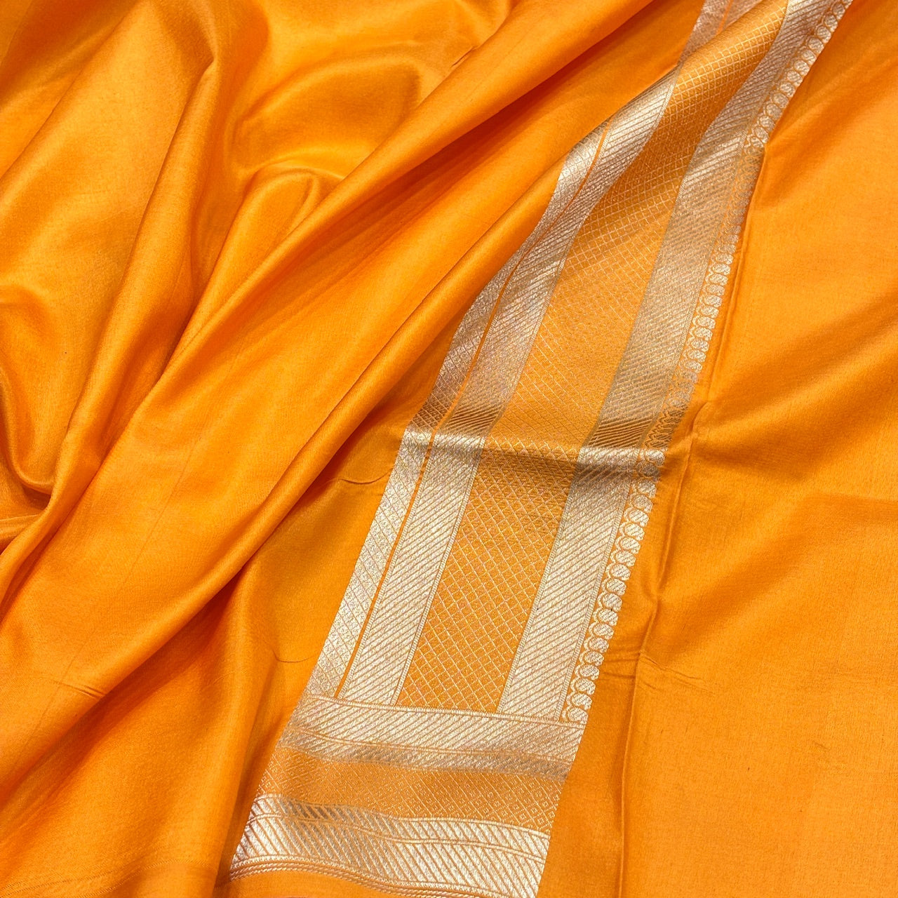 Orange Banarasi Brocade Silk Saree