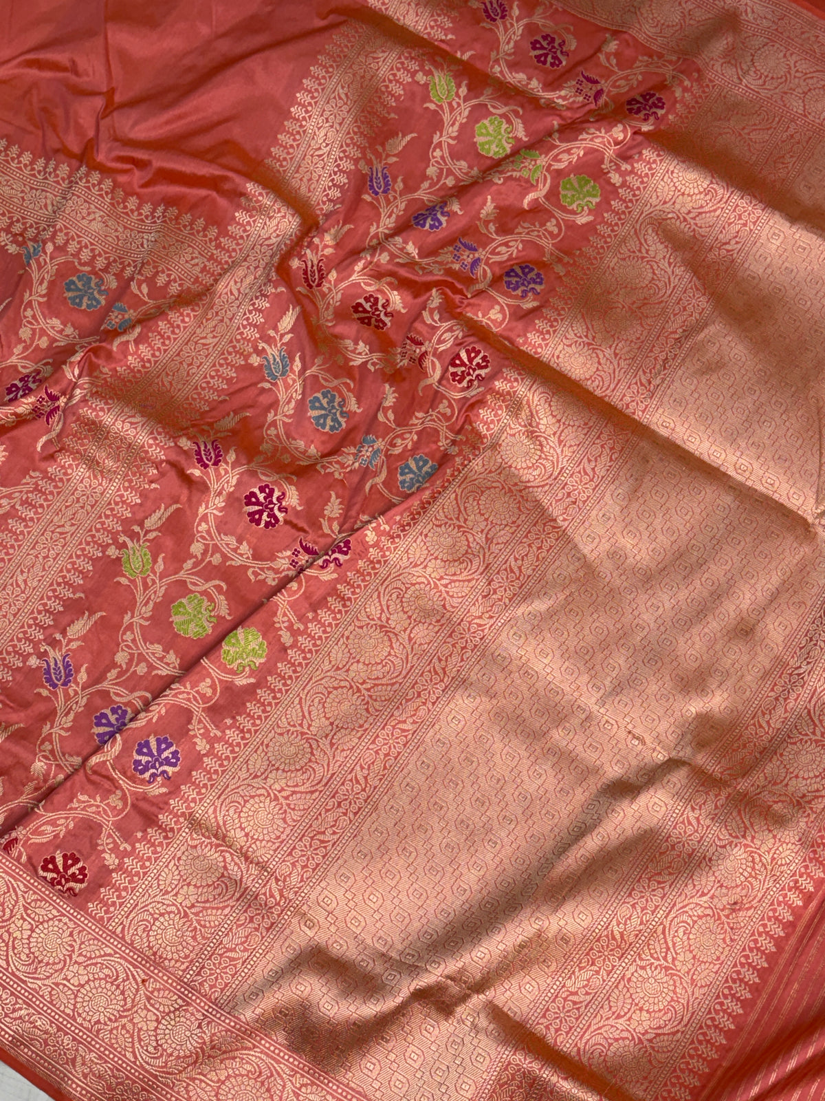 Orangish Pink Handwoven Pure BANARASI Katan Silk Saree