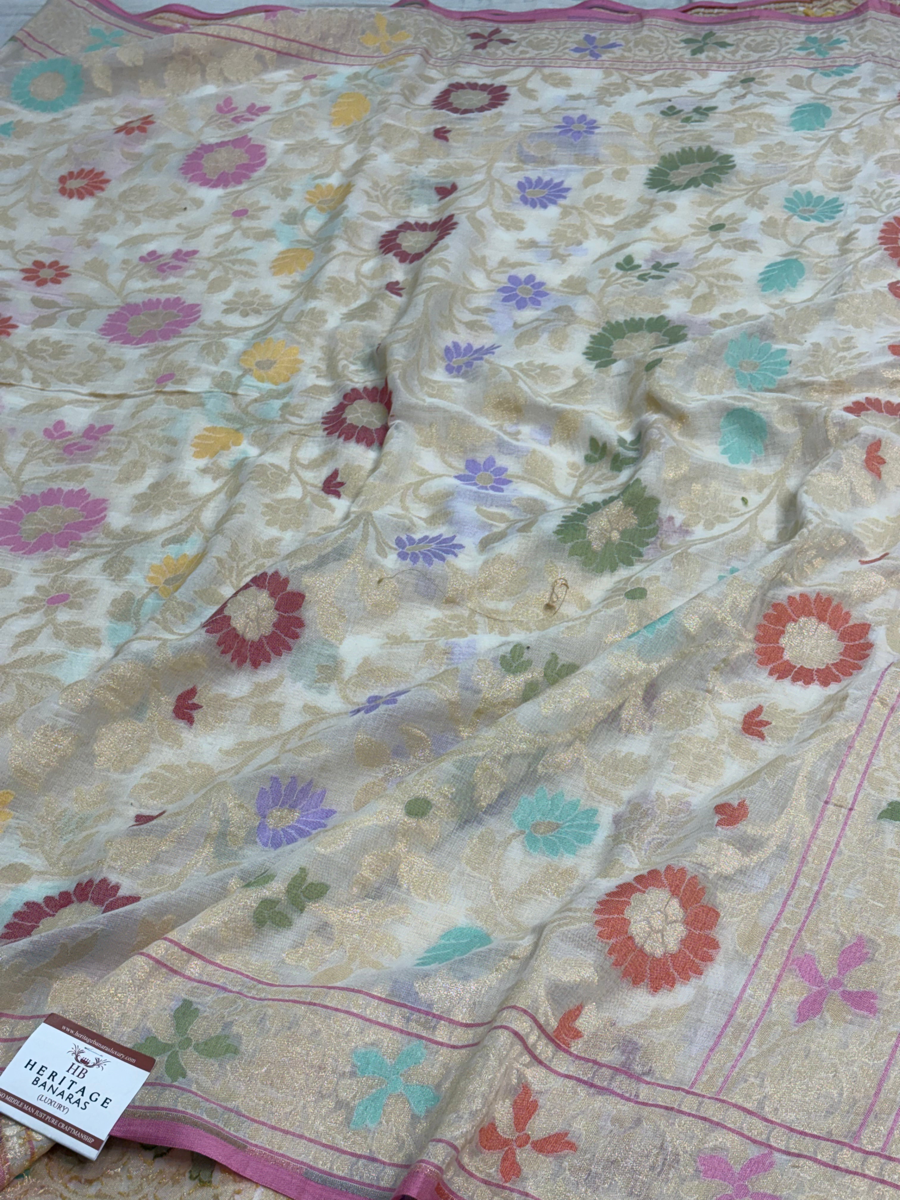 Ivory Cotton Jamdani Handwoven Saree