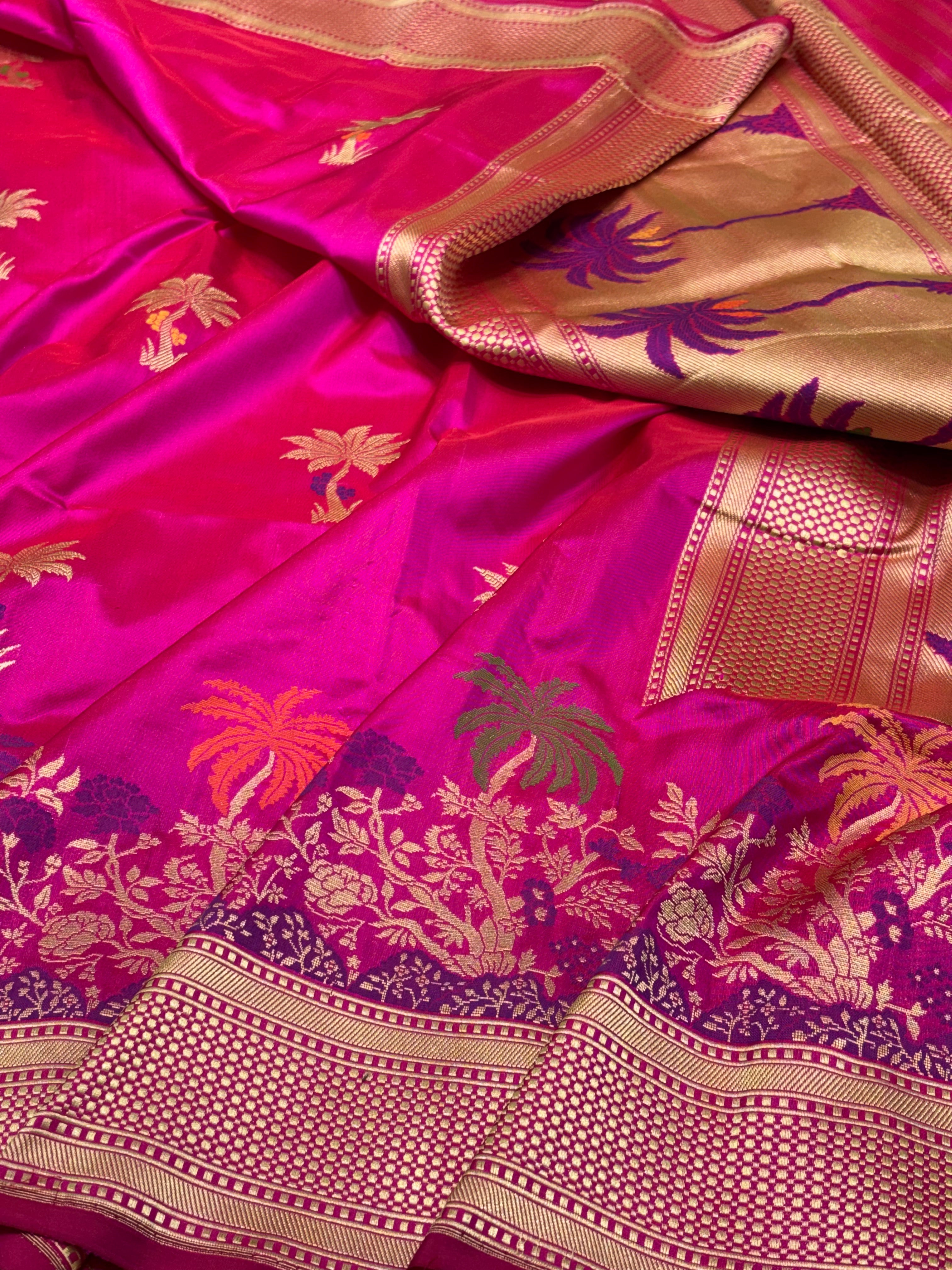 Rani Pink Banarasi Pure Katan Silk Handwoven Saree