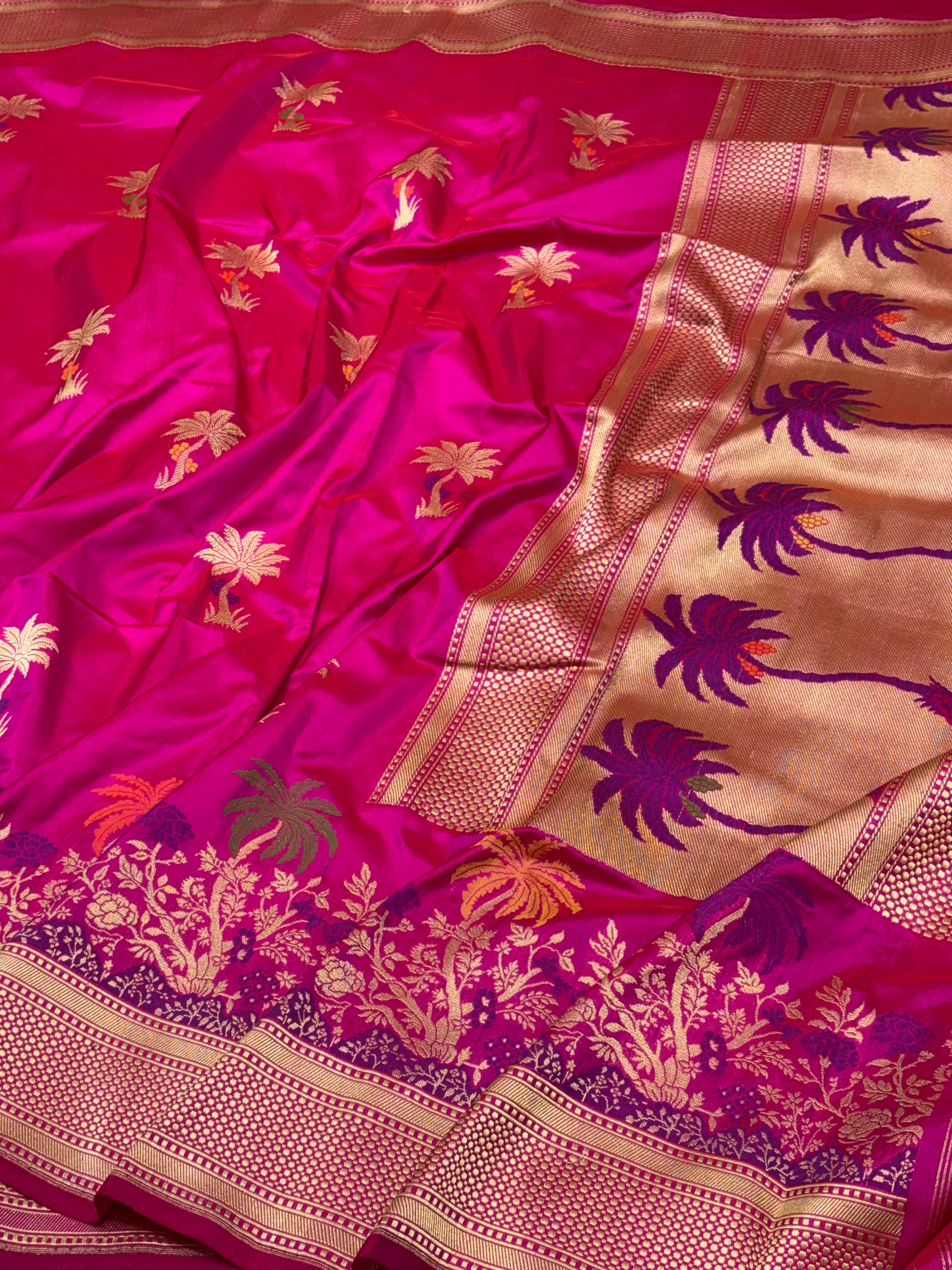 Rani Pink Banarasi Pure Katan Silk Handwoven Saree
