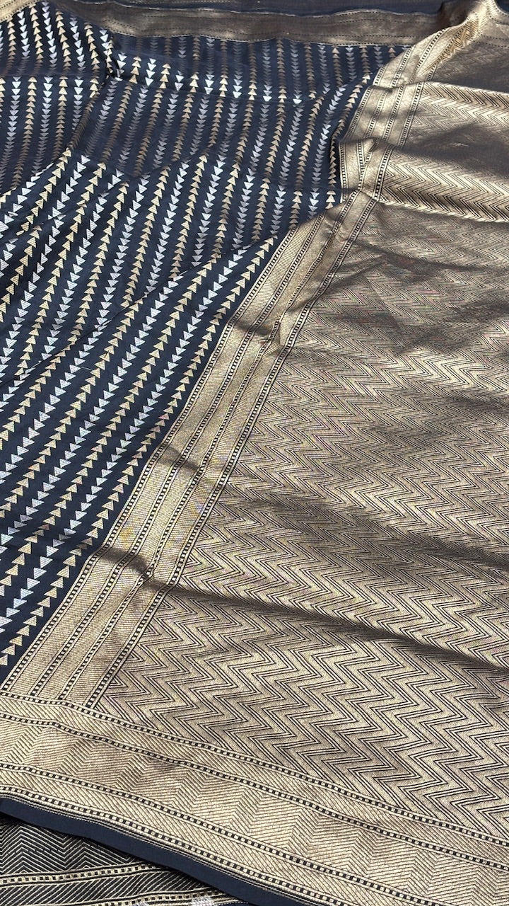 Black Banarasi Brocade Silk Saree