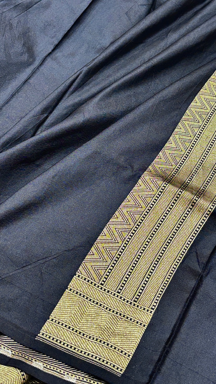 Black Banarasi Brocade Silk Saree