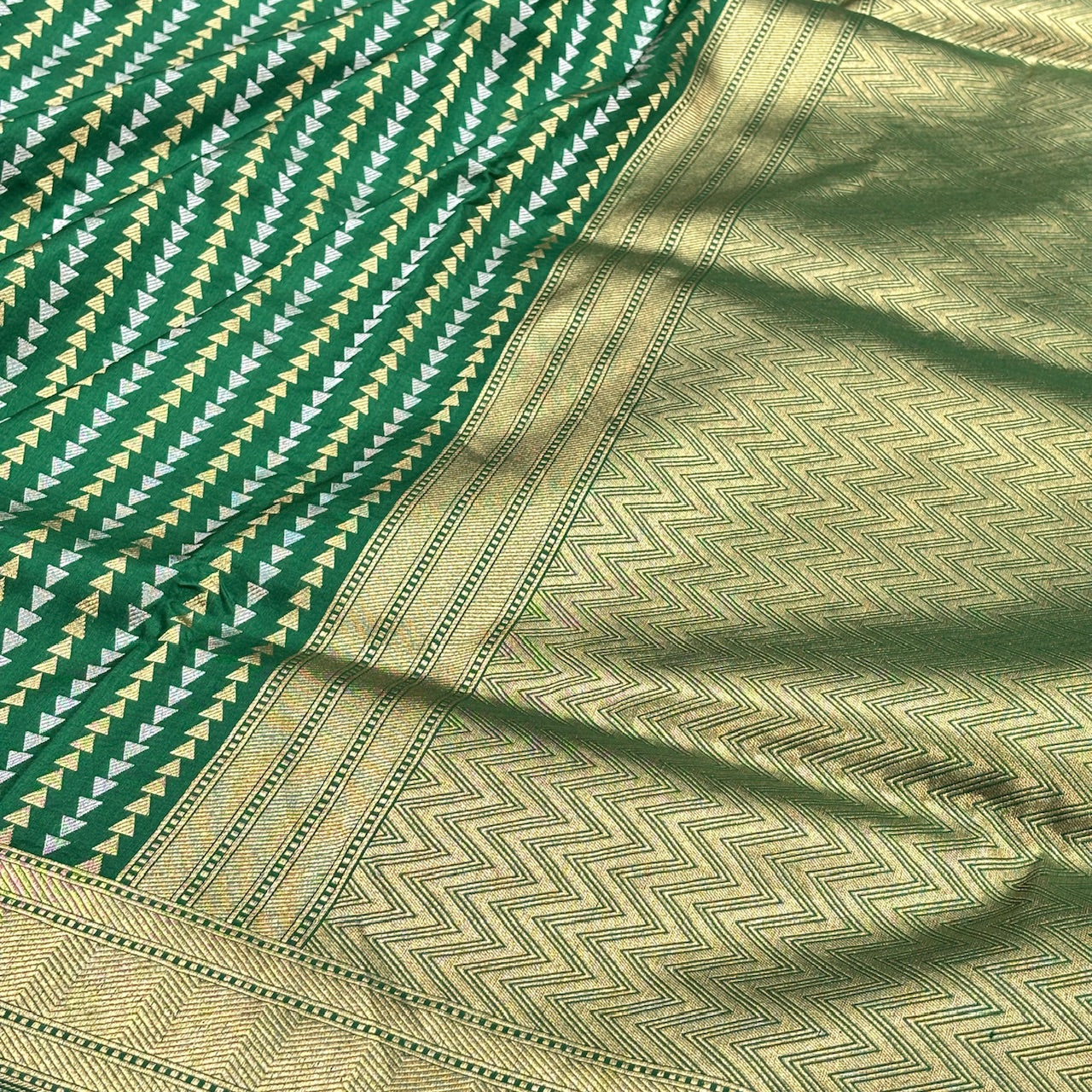 Bottle Green Banarasi Brocade Silk Saree