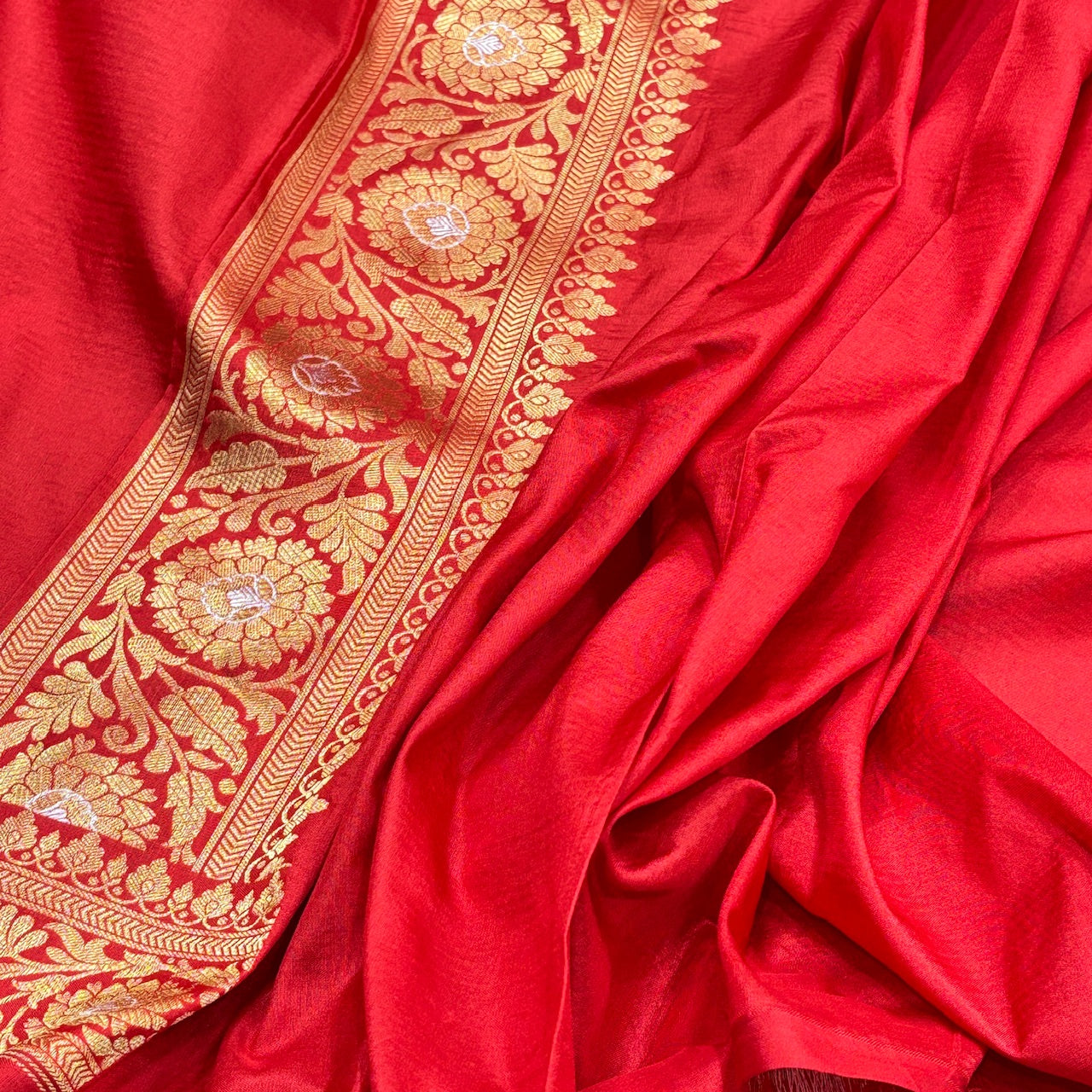 Red Banarasi Brocade Silk Saree