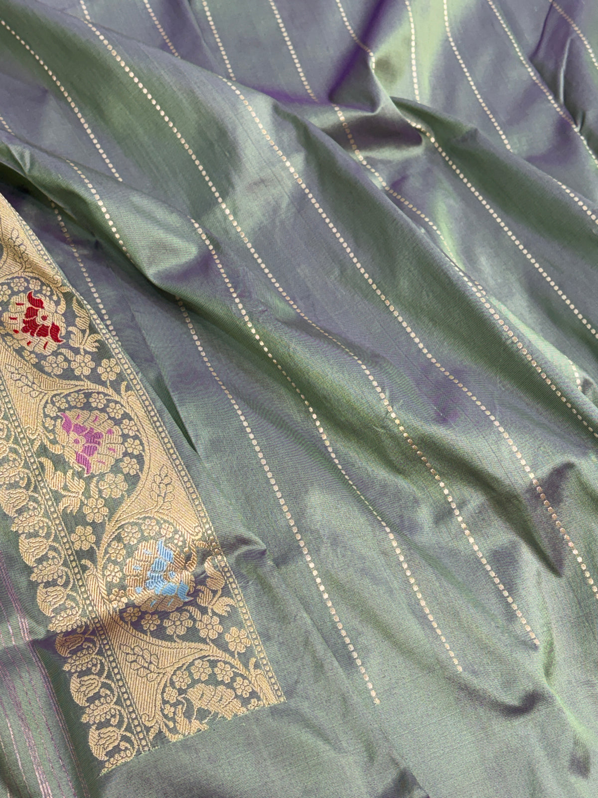 Pastel Olive Green Handwoven Pure BANARASI Katan Silk Saree