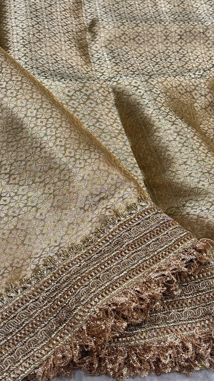 Bottle Green Banarasi Tissue Silk Handwoven Saree