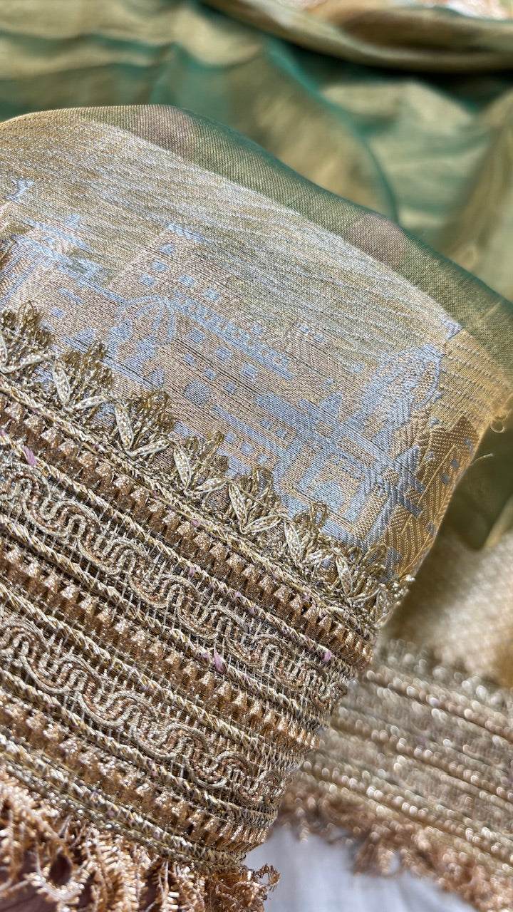 Bottle Green Banarasi Tissue Silk Handwoven Saree