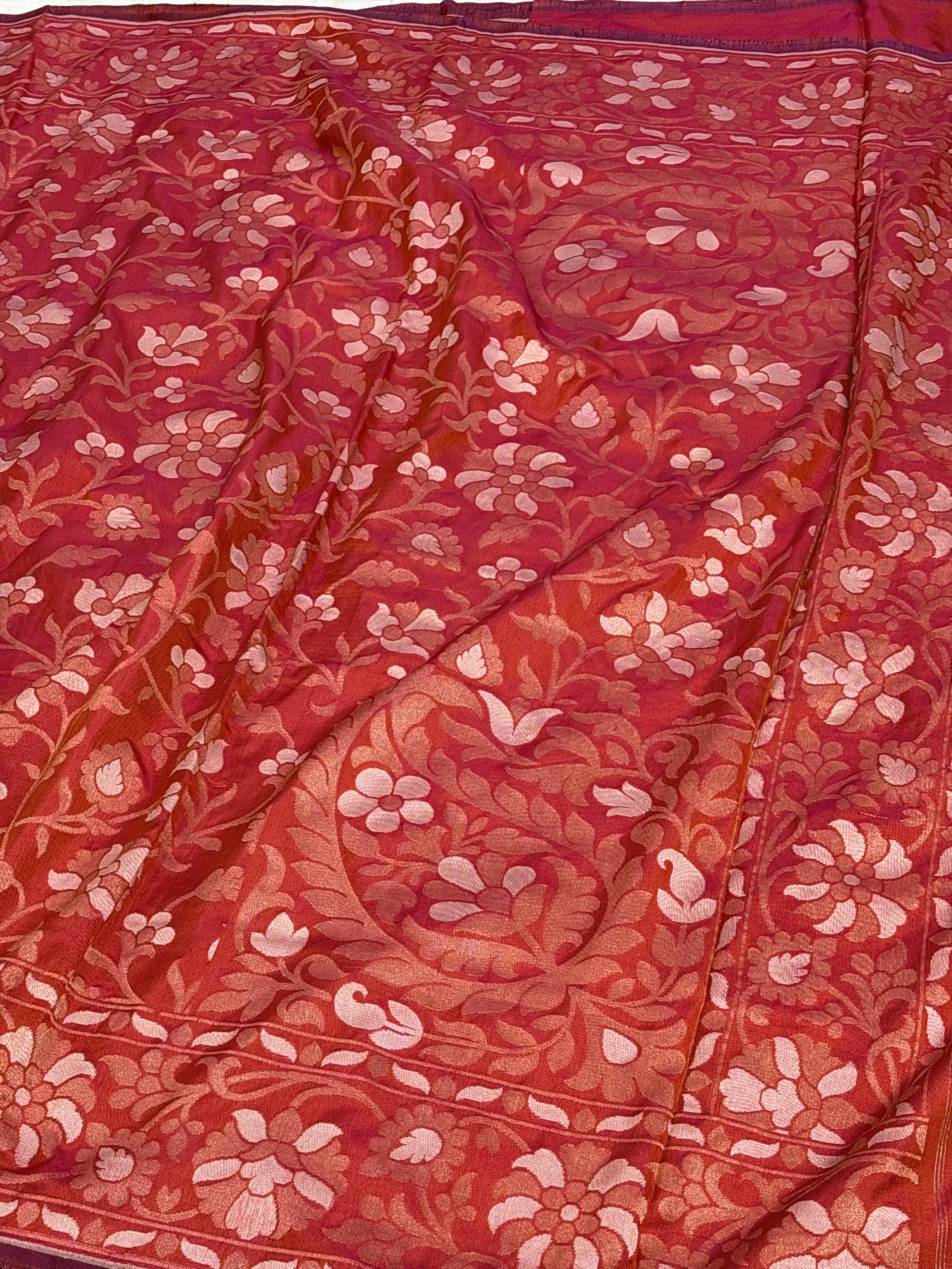Red Silk Jamdani Handwoven Saree