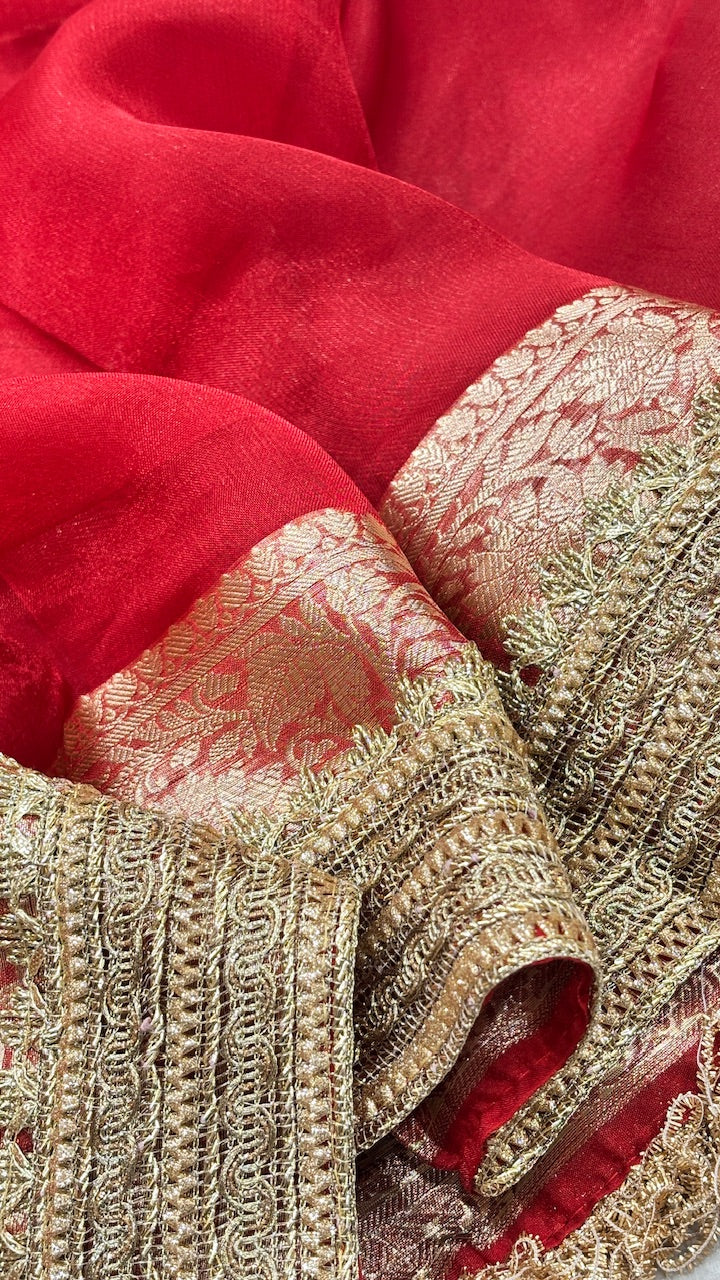 Red Banarasi Tissue Silk Handwoven Saree