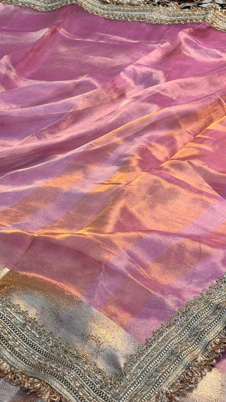 Blush Pink Banarasi Tissue Silk Handwoven Saree