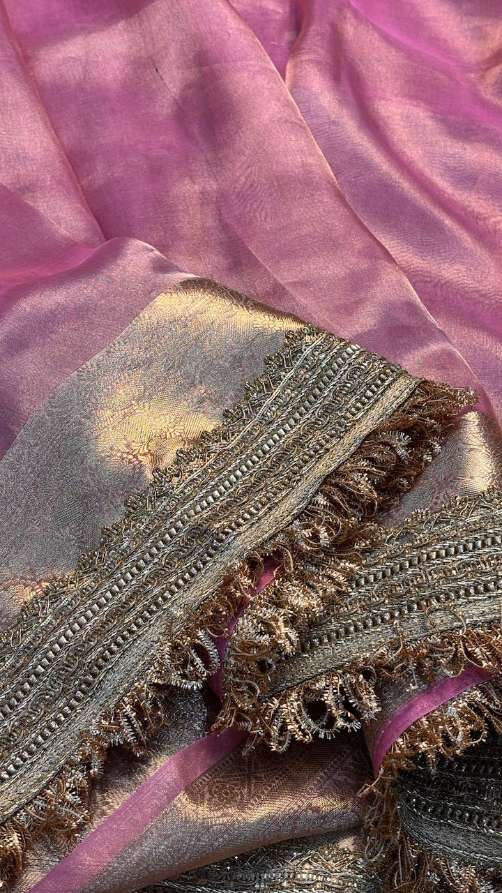 Blush Pink Banarasi Tissue Silk Handwoven Saree
