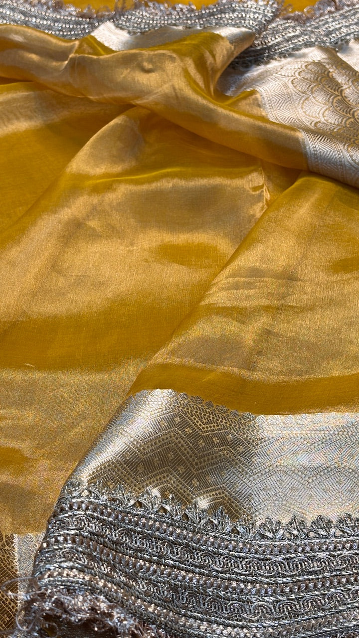 Orange Banarasi Tissue Silk Handwoven Saree
