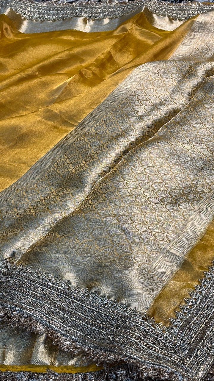 Orange Banarasi Tissue Silk Handwoven Saree