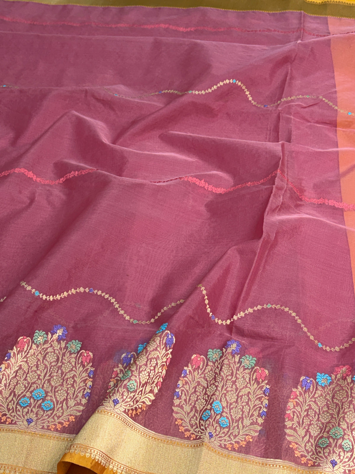 Peach Pure Banarasi Kora Silk Saree