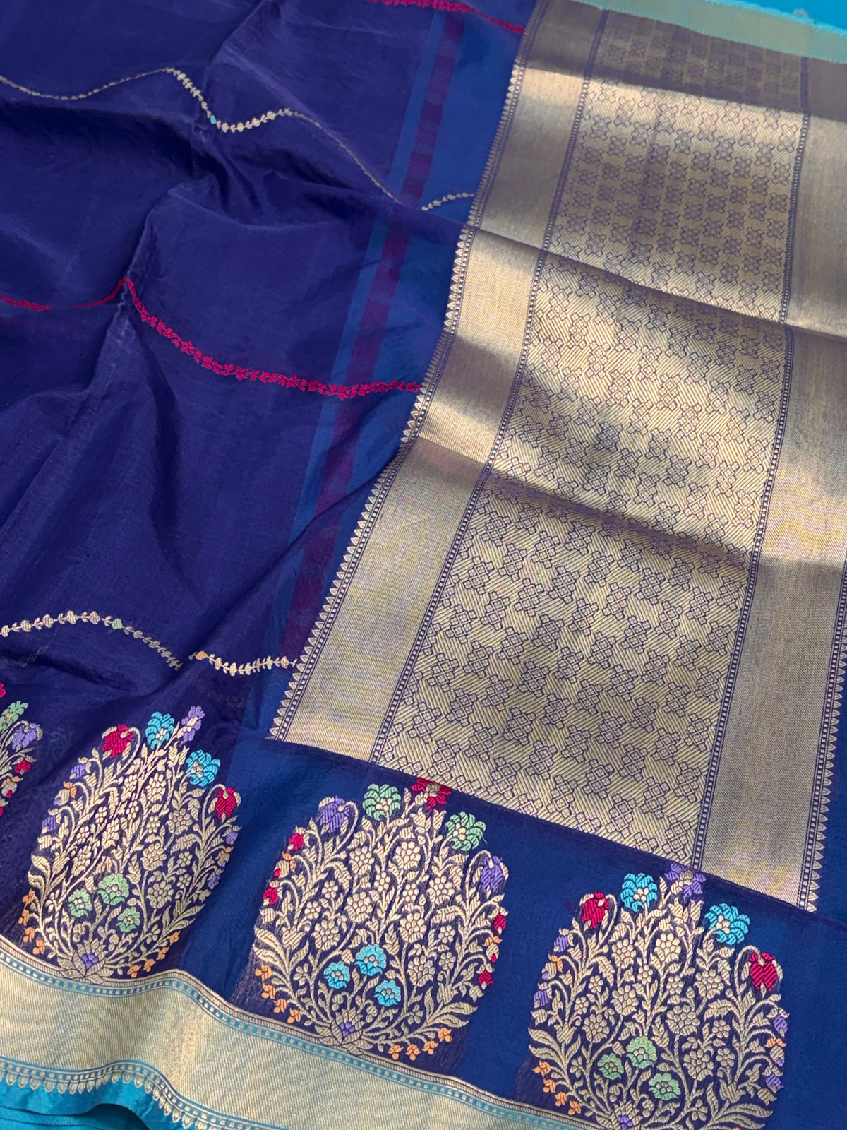 Royal Blue Pure Banarasi Kora Silk Saree