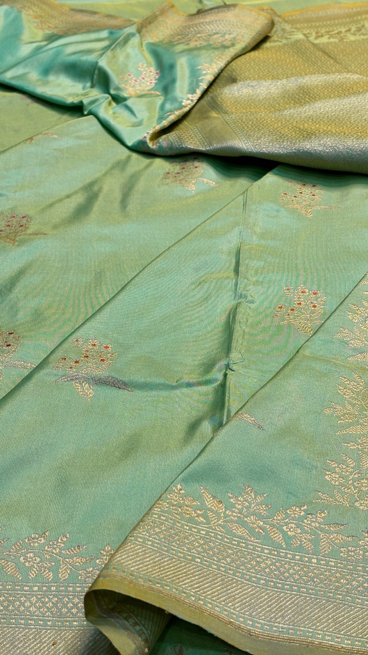 Olive Green Pure Banarasi Katan Silk Handloom Saree