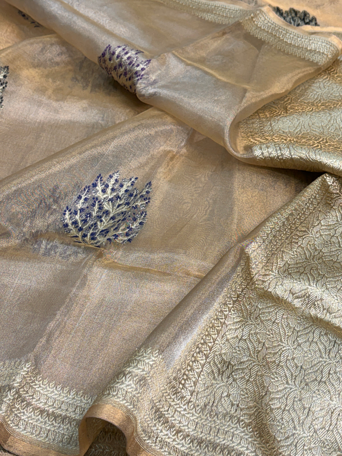 Champagne Gold Pure Banarasi Tissue Saree