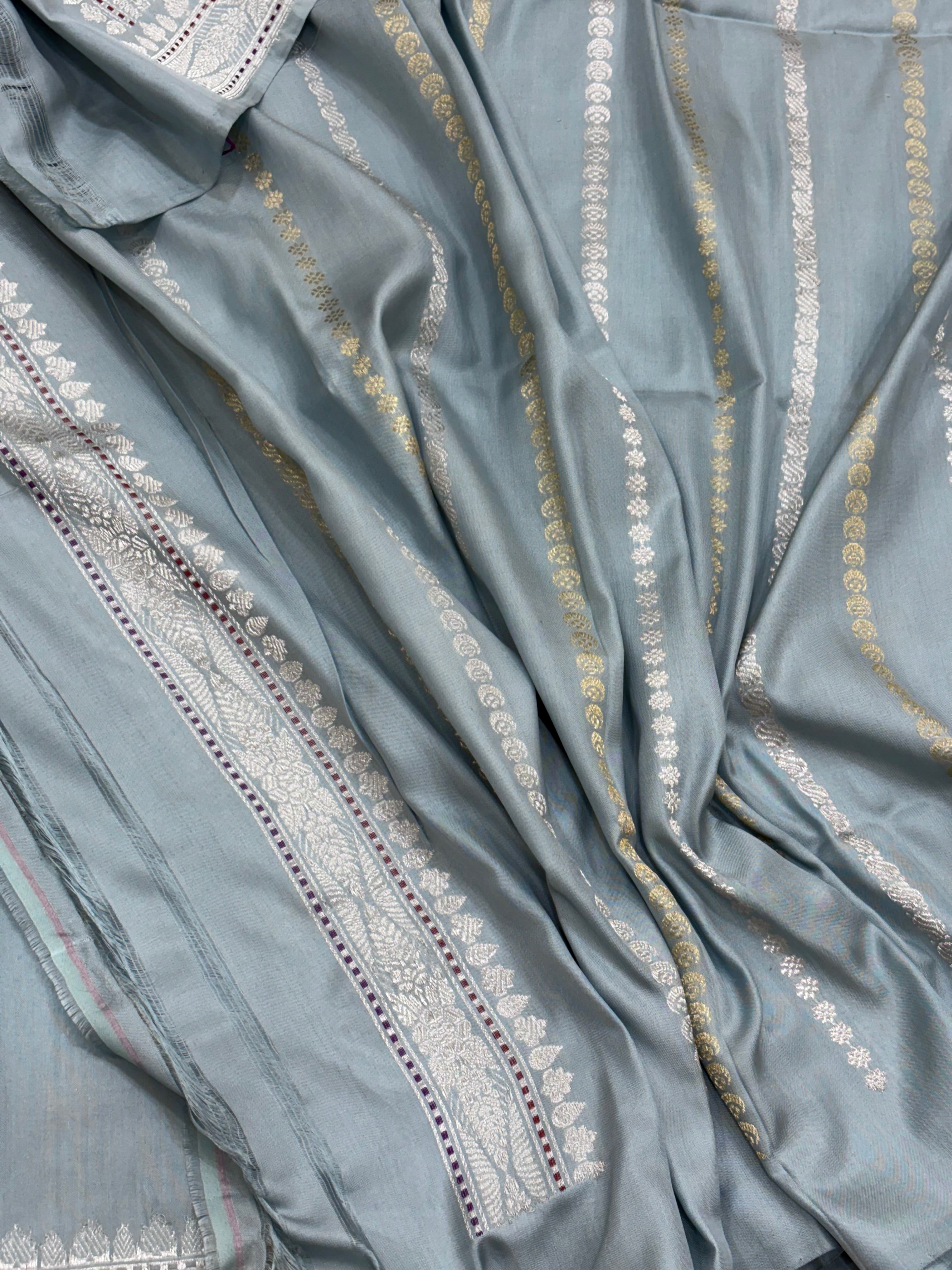 Ice Blue Pure Banarasi Ektara Silk Handwoven Saree