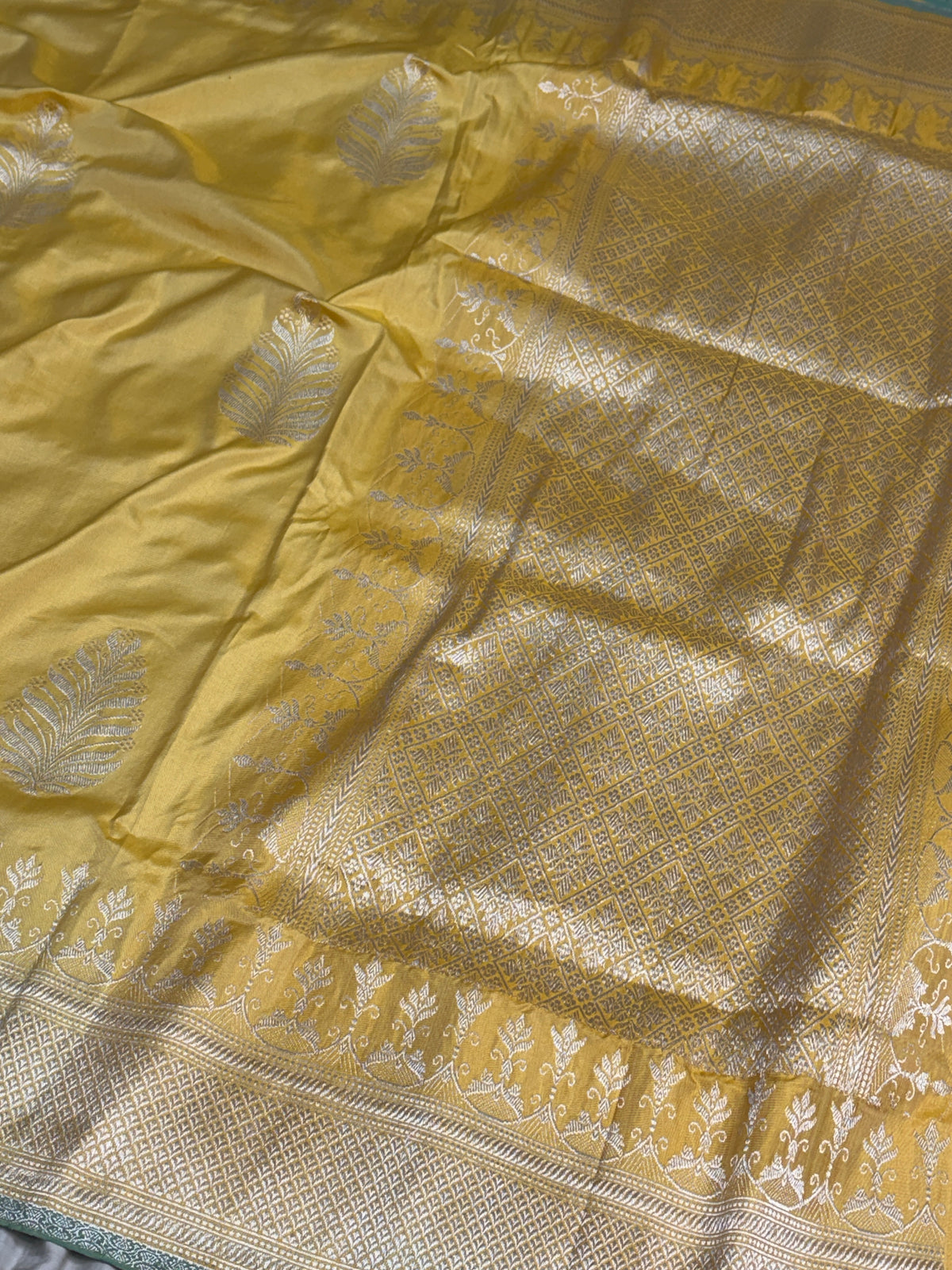 Yellow Pure Banarasi Ektara Silk Saree