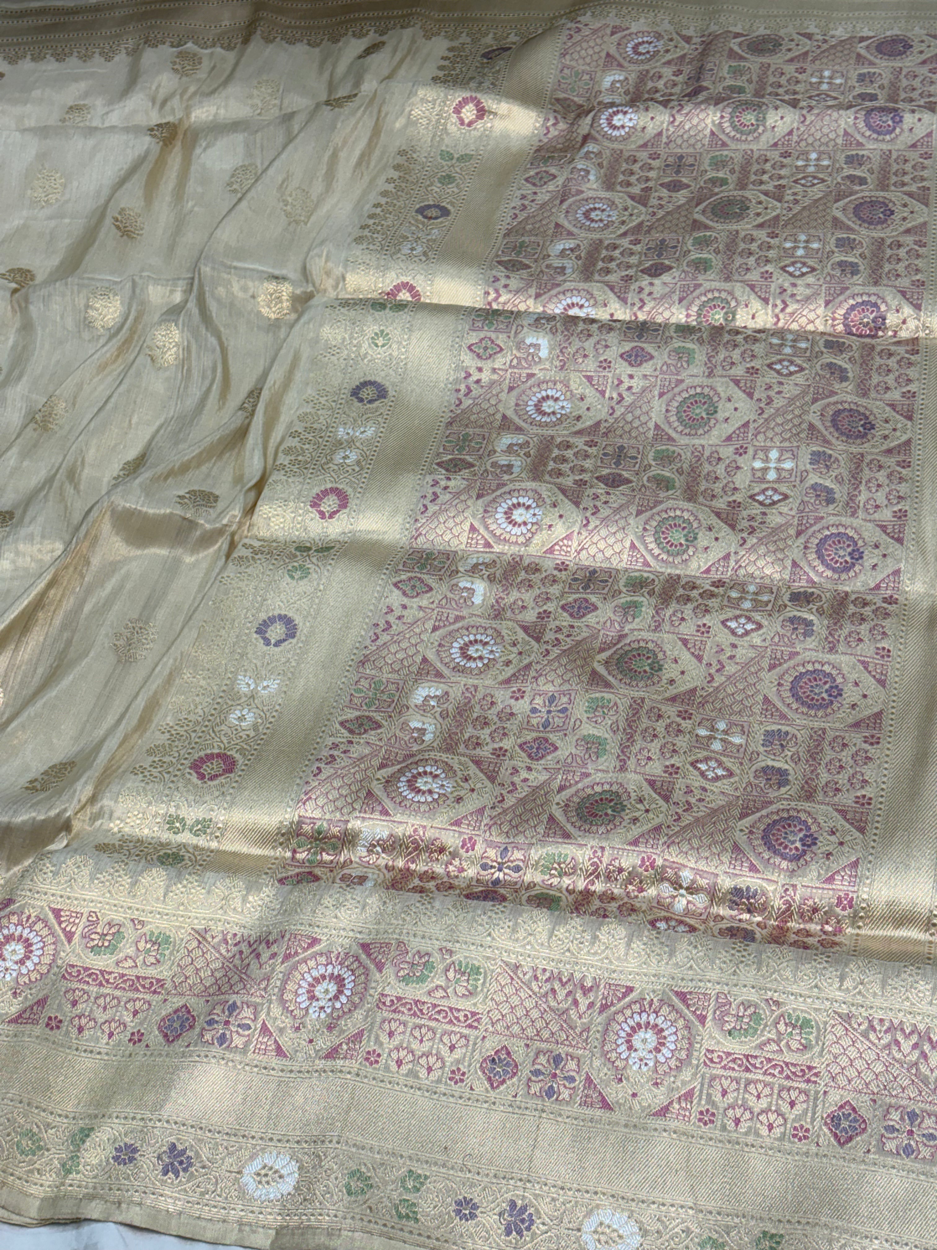 Ivory Tissue Banarasi Silk Saree