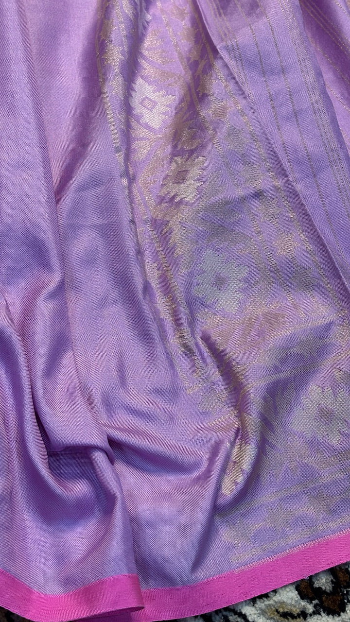 Lavender Silk Jamdani Saree with Zari Weaves
