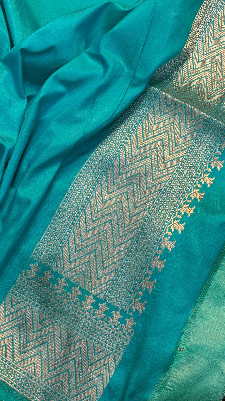 Sea Blue Banarasi Katan Brocade Silk Saree