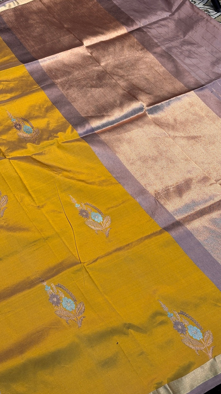 Mustard Gold Pure Banarasi Katan Silk handloom Saree