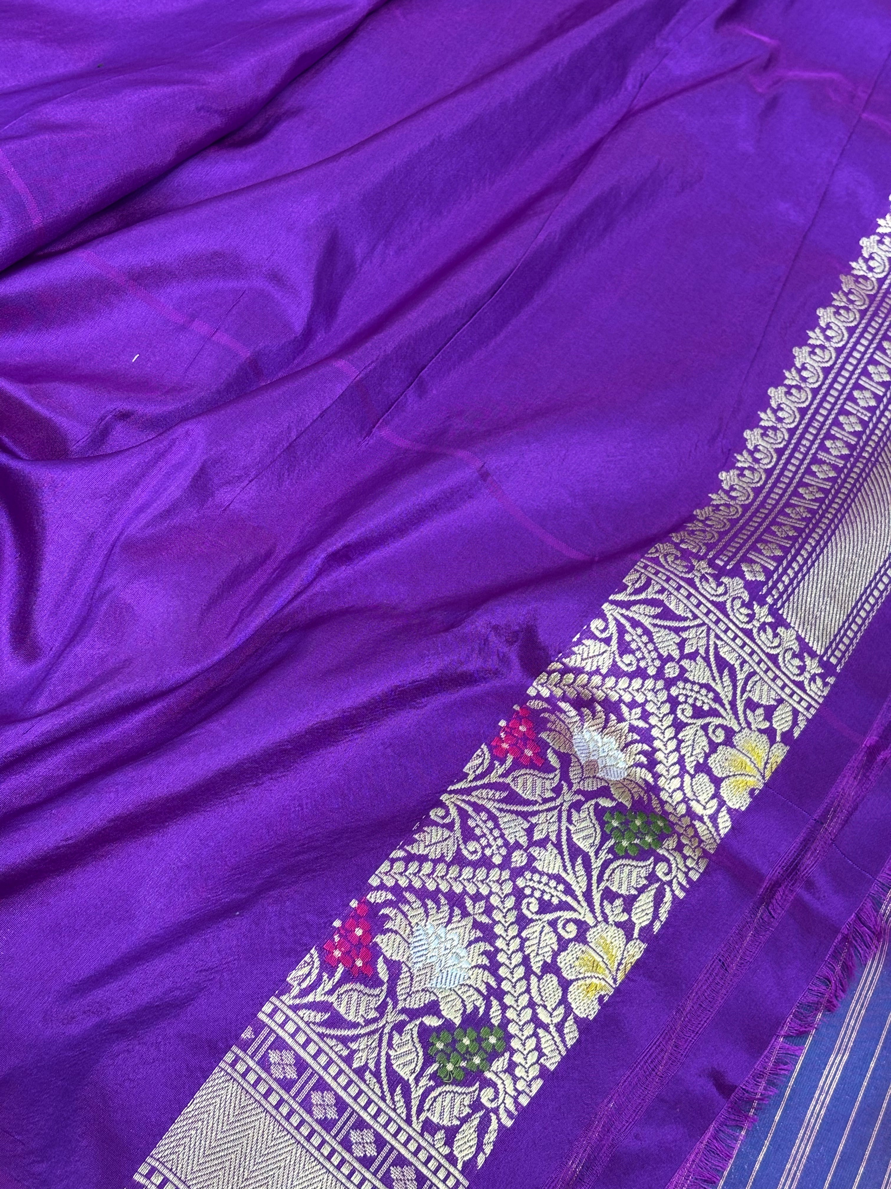 Navy Blue Meenakari Kadhiyal Banarasi Katan Silk Saree