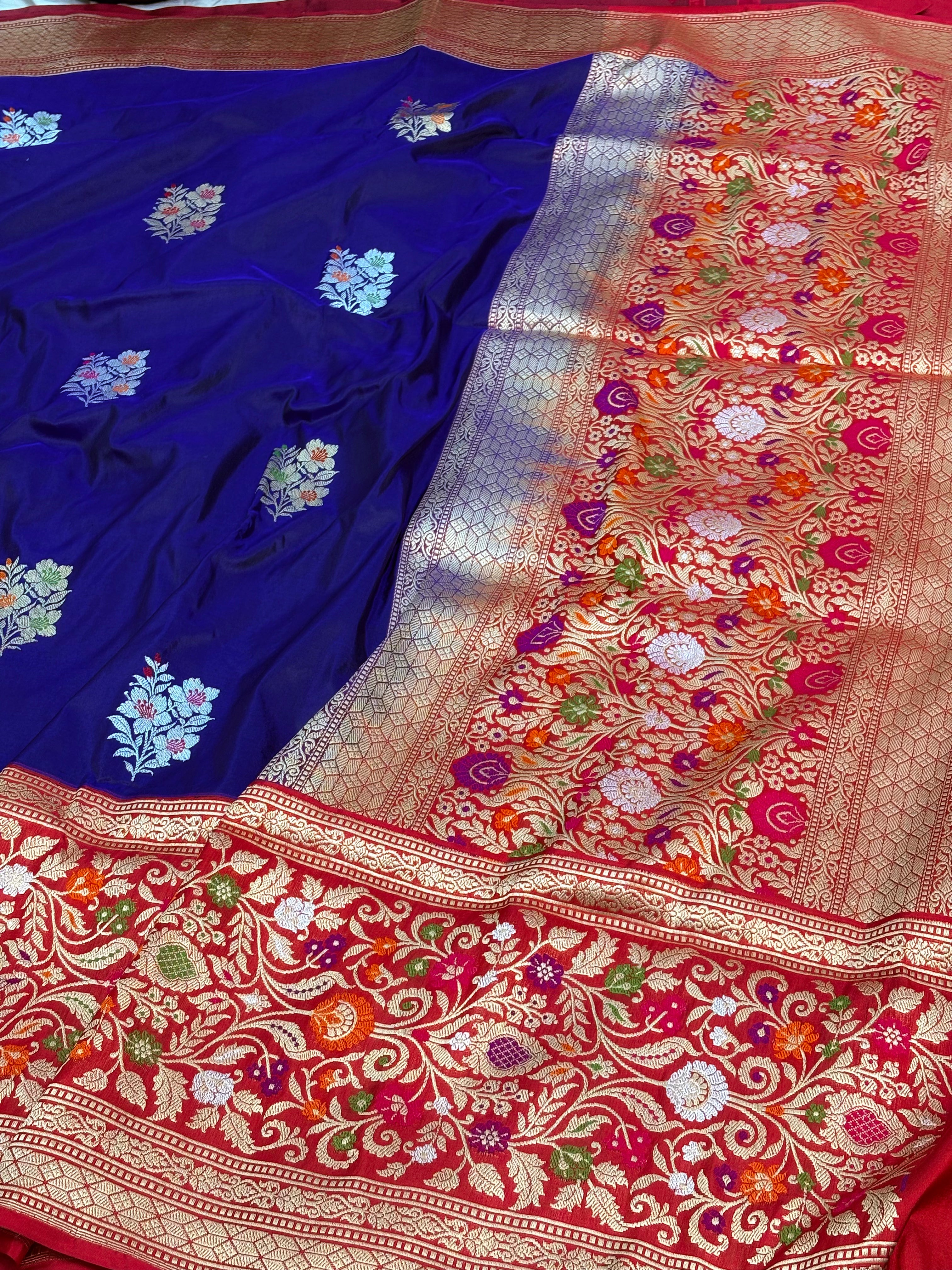 Royal Blue Kadhiyal Banarasi Katan Silk Saree with Meenakari Border