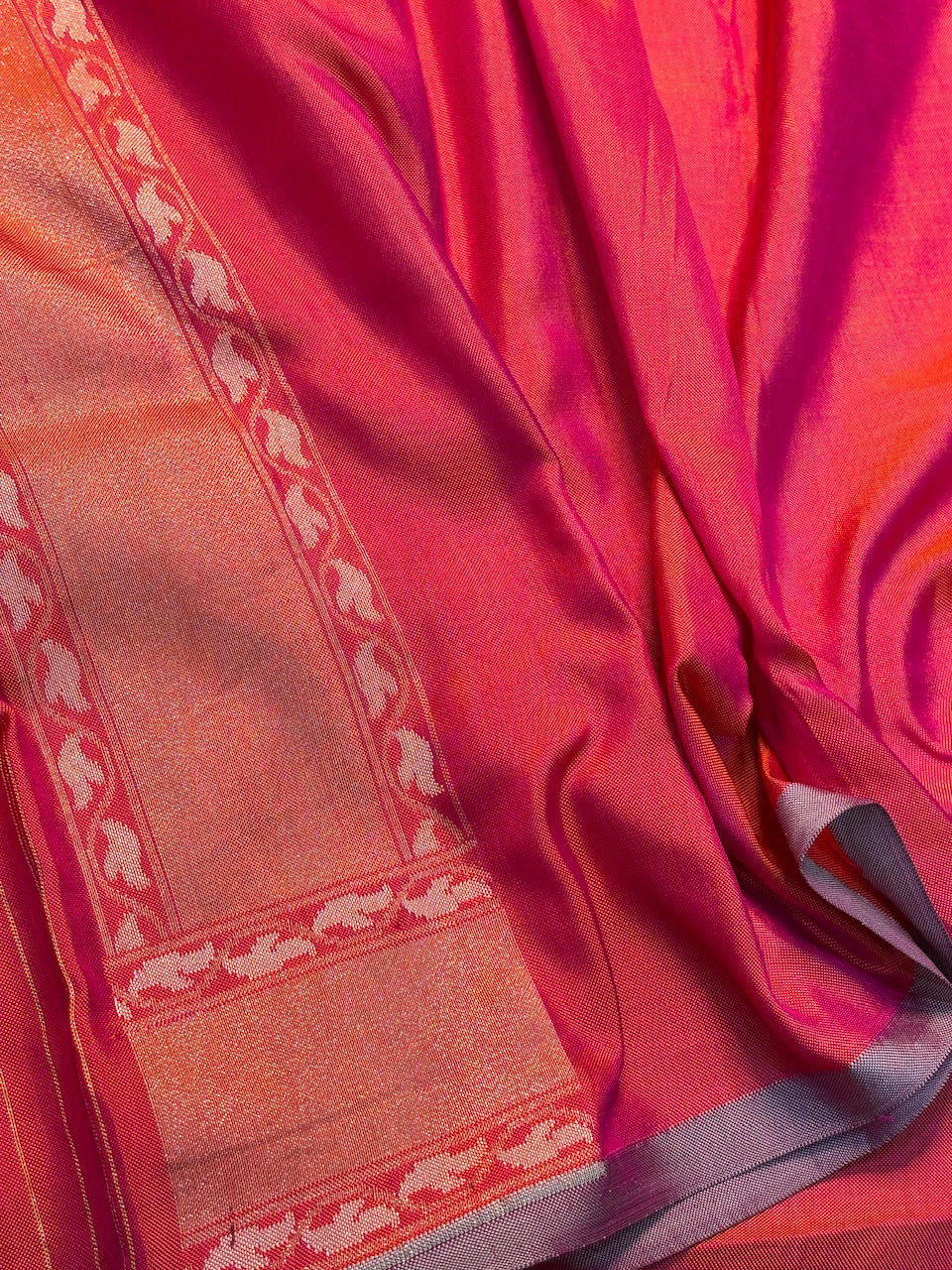 Coral Orange Silk Jamdani Saree with Zari Weaves