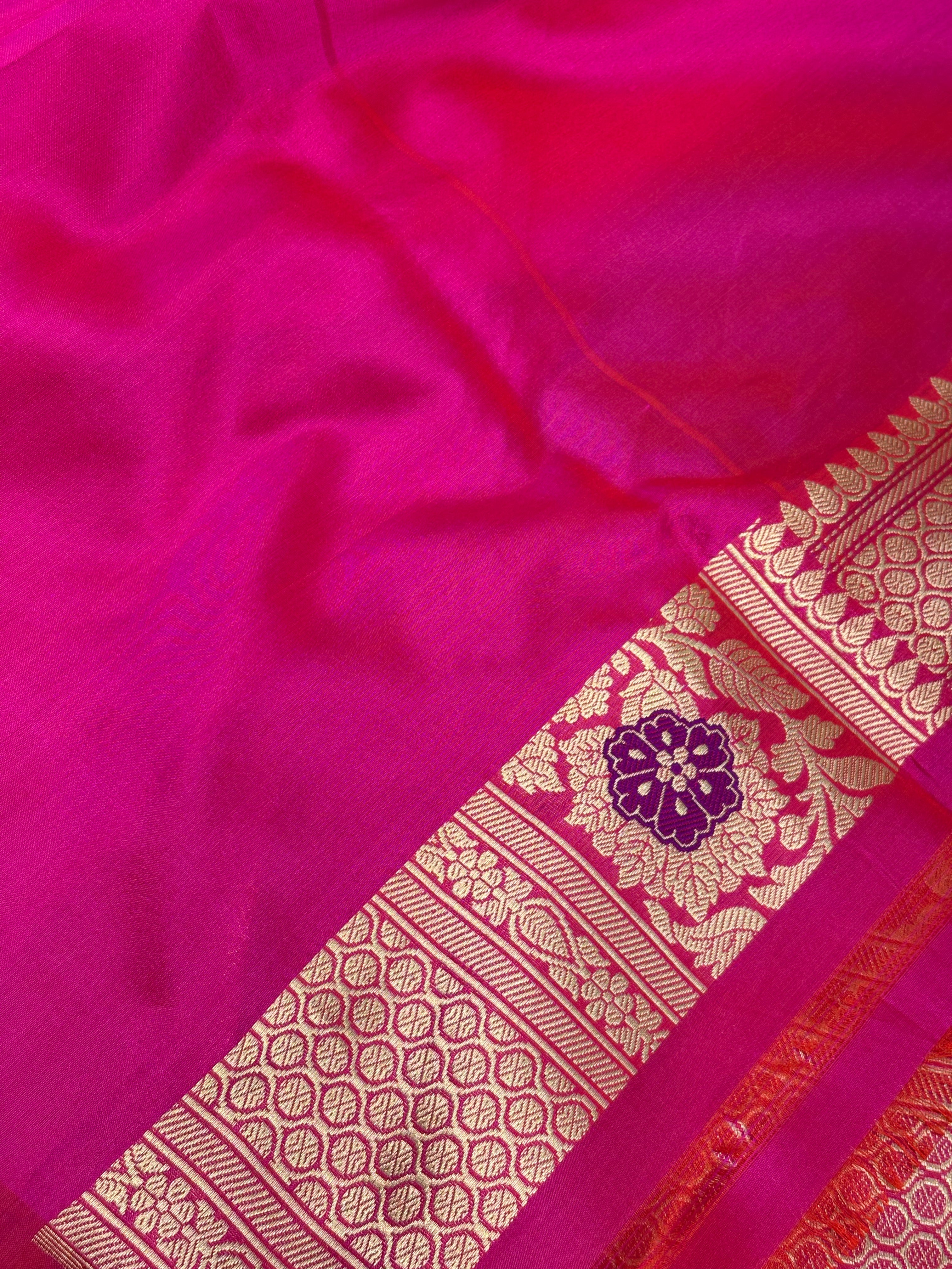 Purple Banarasi Katan Silk Saree with Pink Border