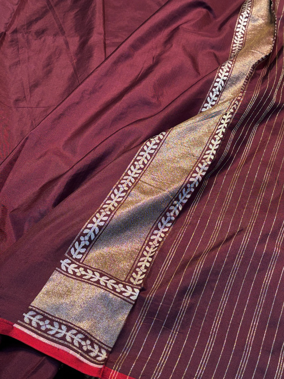 Wine Silk Jamdani Saree with Zari Weaves