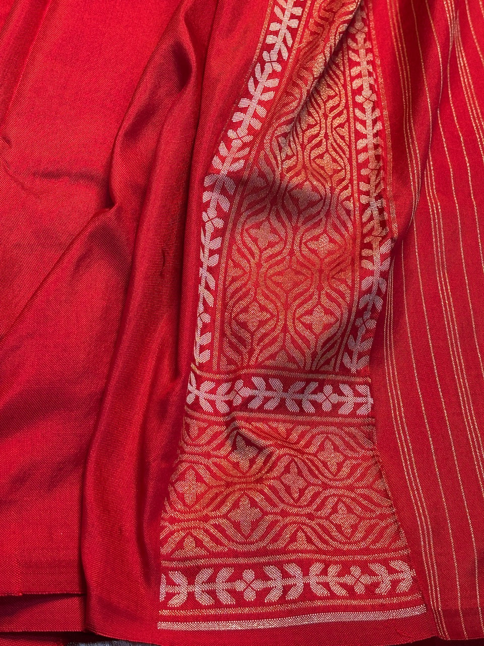 Red Silk Jamdani Saree with Zari Weaves