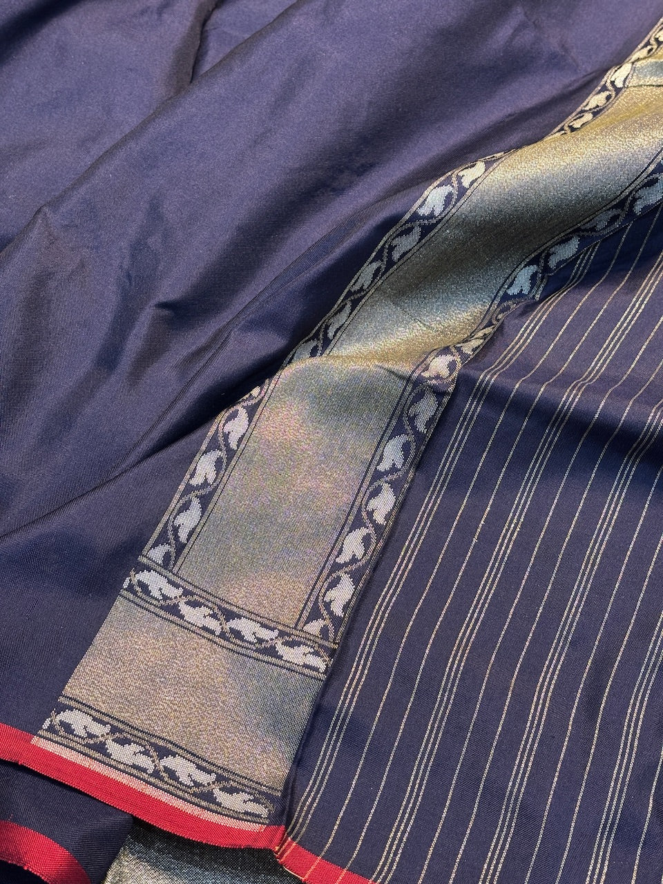 Midnight Navy Blue Silk Jamdani Saree with Zari Weaves