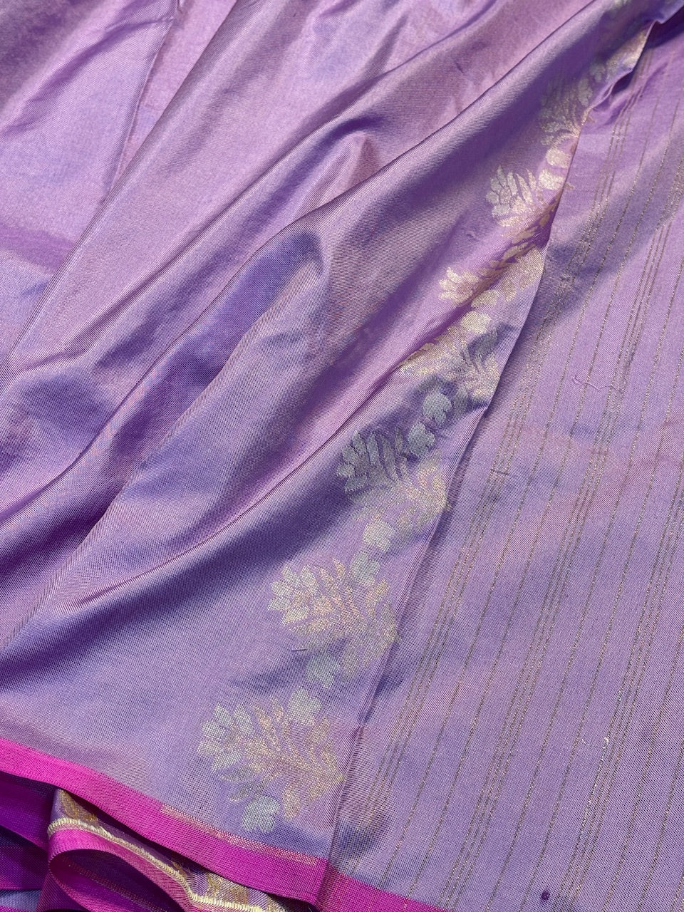 Lavender Silk Jamdani Saree with Zari Weaves