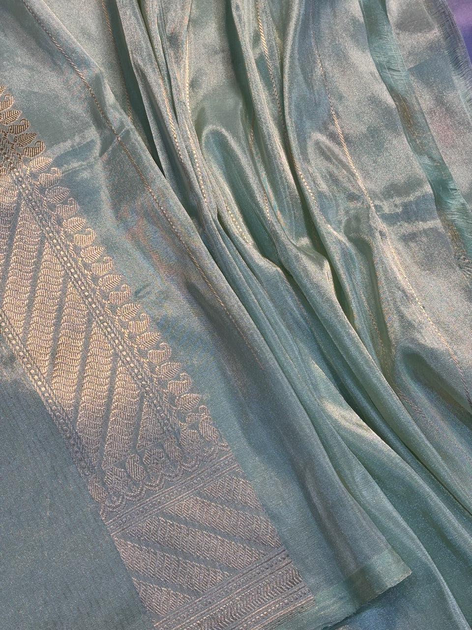 Ice Blue Tissue Banarasi Silk Handwoven Saree