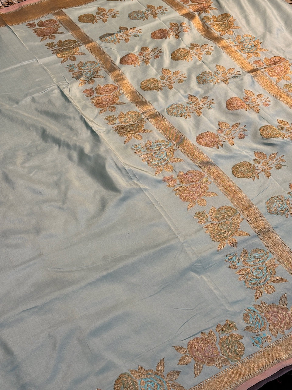 Grey Pure Banarasi Katan Silk handloom Saree