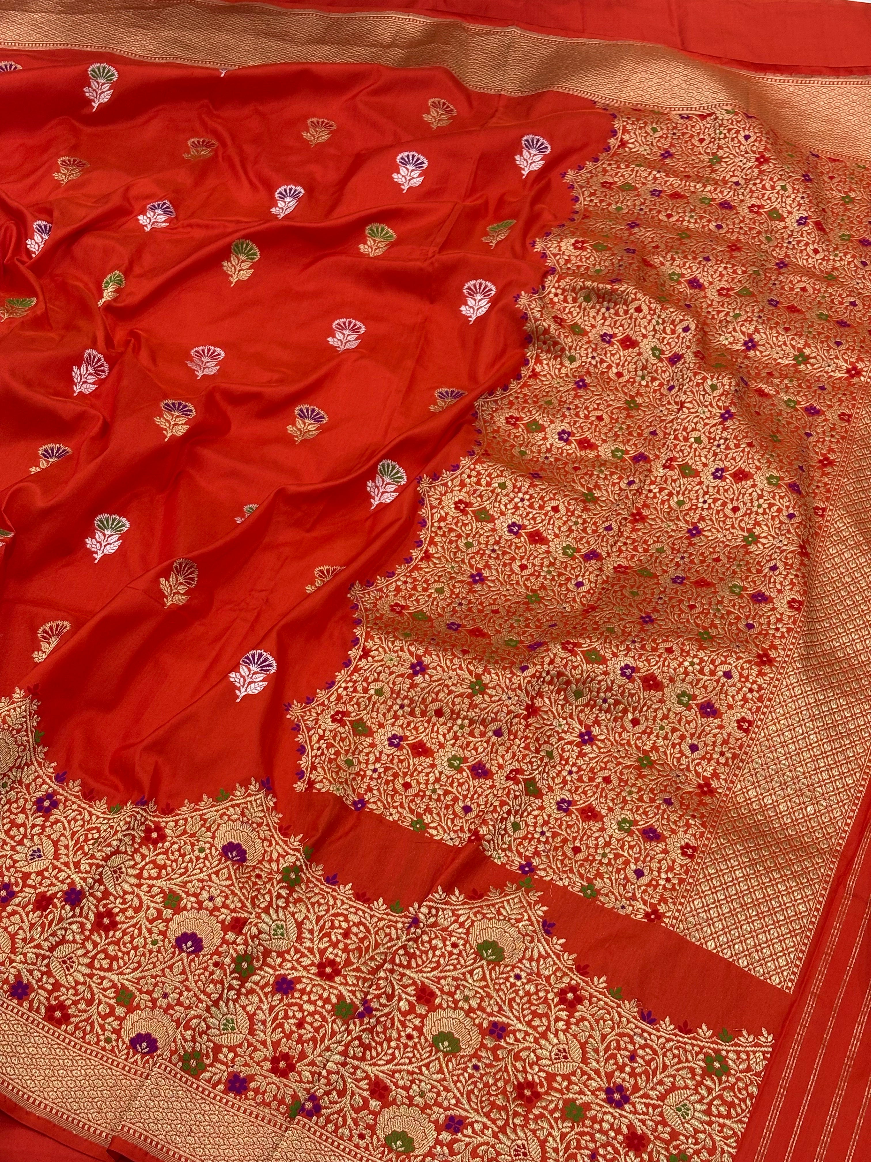 Orange Banarasi Pure Katan Silk Handwoven Saree