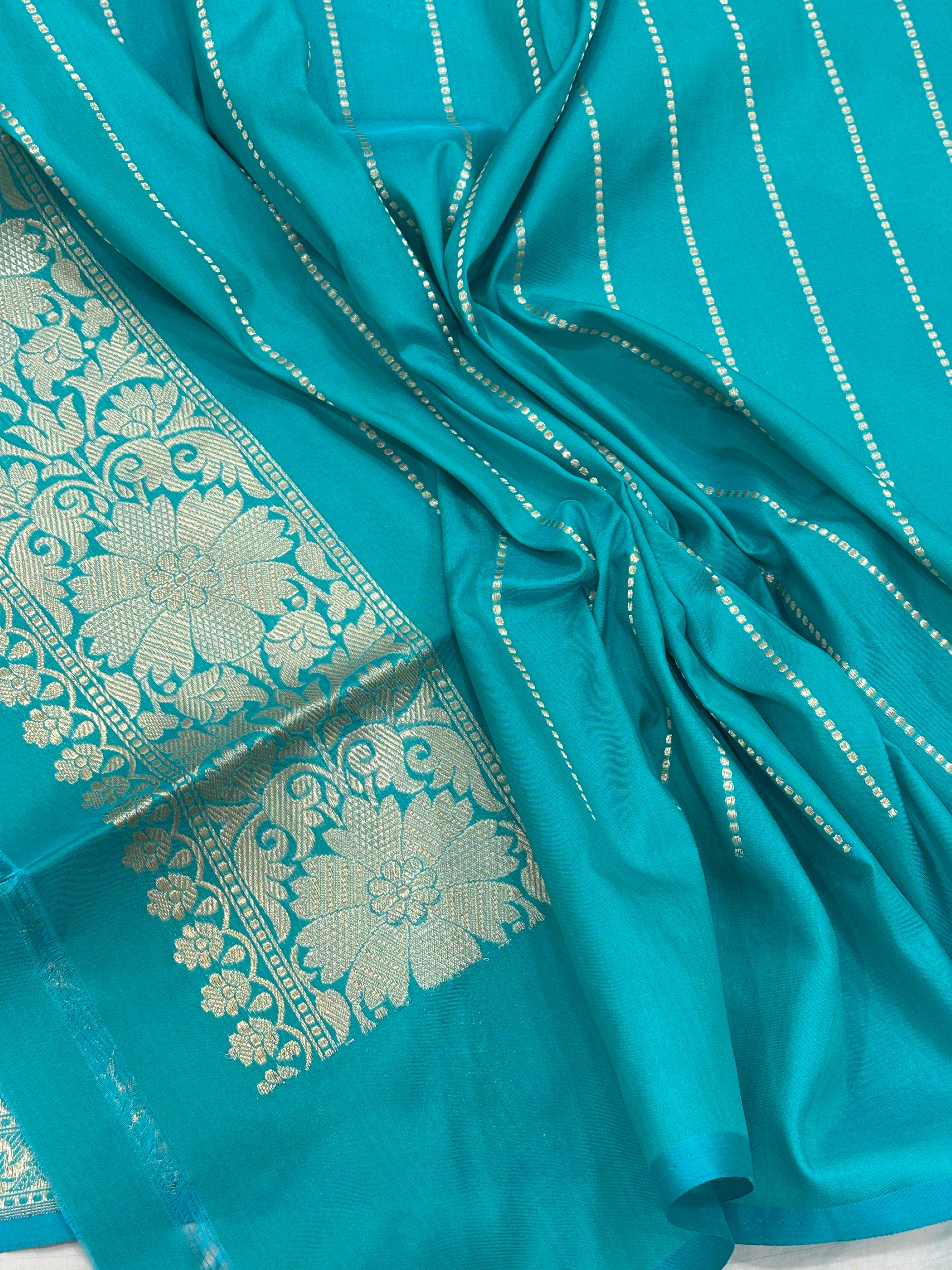 Emerald Teal Banarasi Pure Katan Silk Rangkaat Handwoven Saree