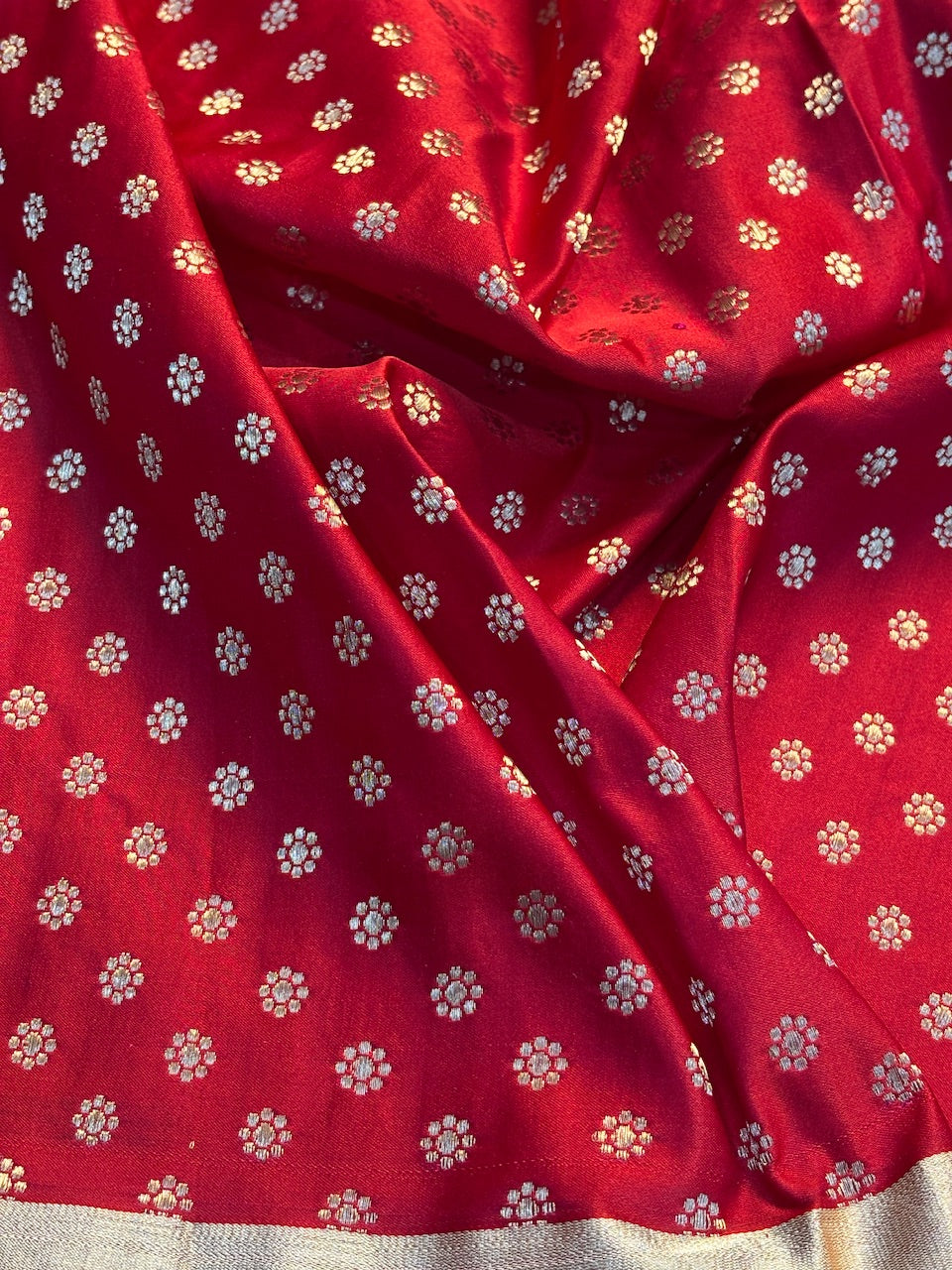 Red Satin Mashru Silk Banarasi Handwoven Saree