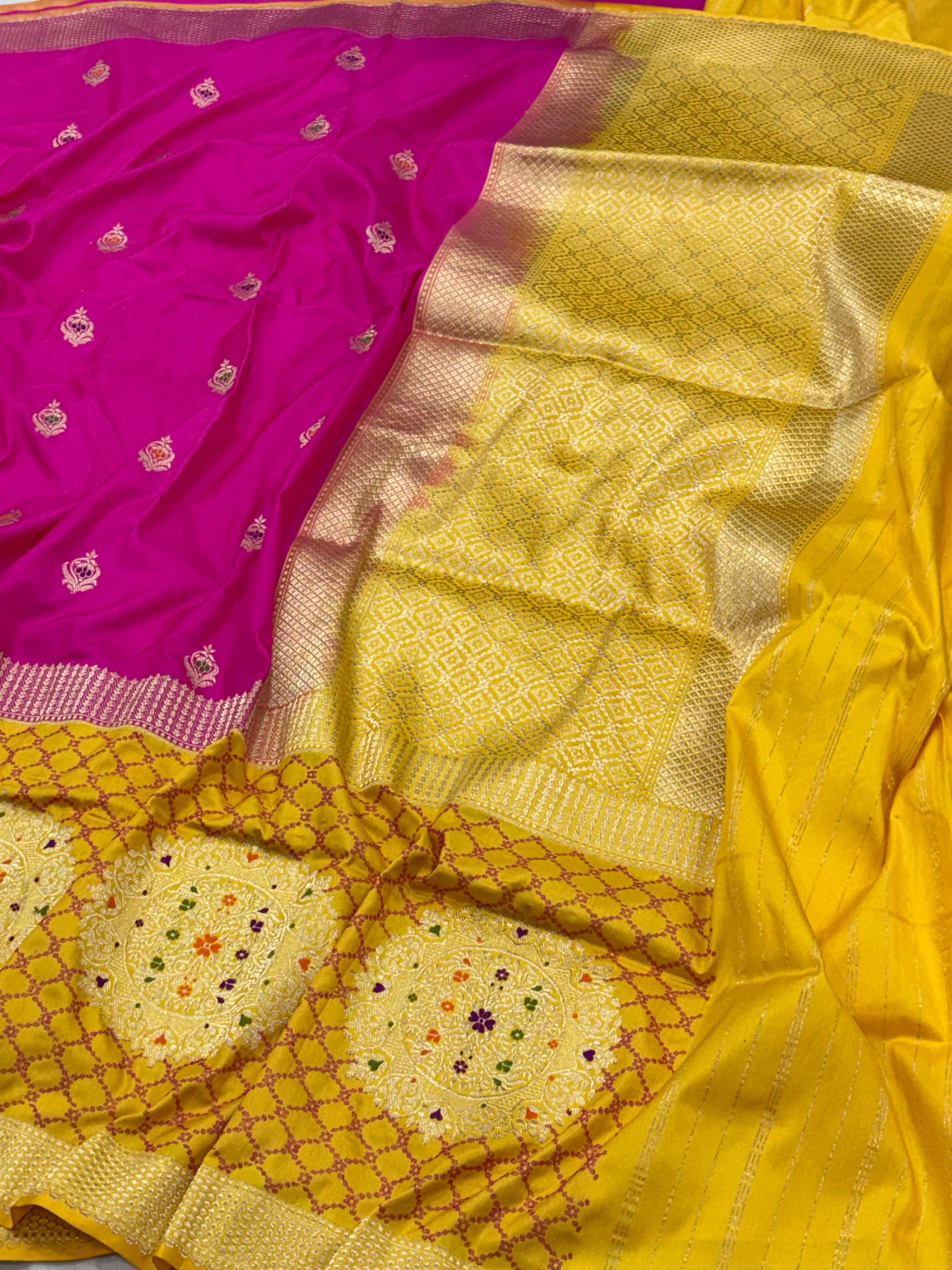 Hot Pink Pure Banarasi Ektara Silk Handwoven Saree