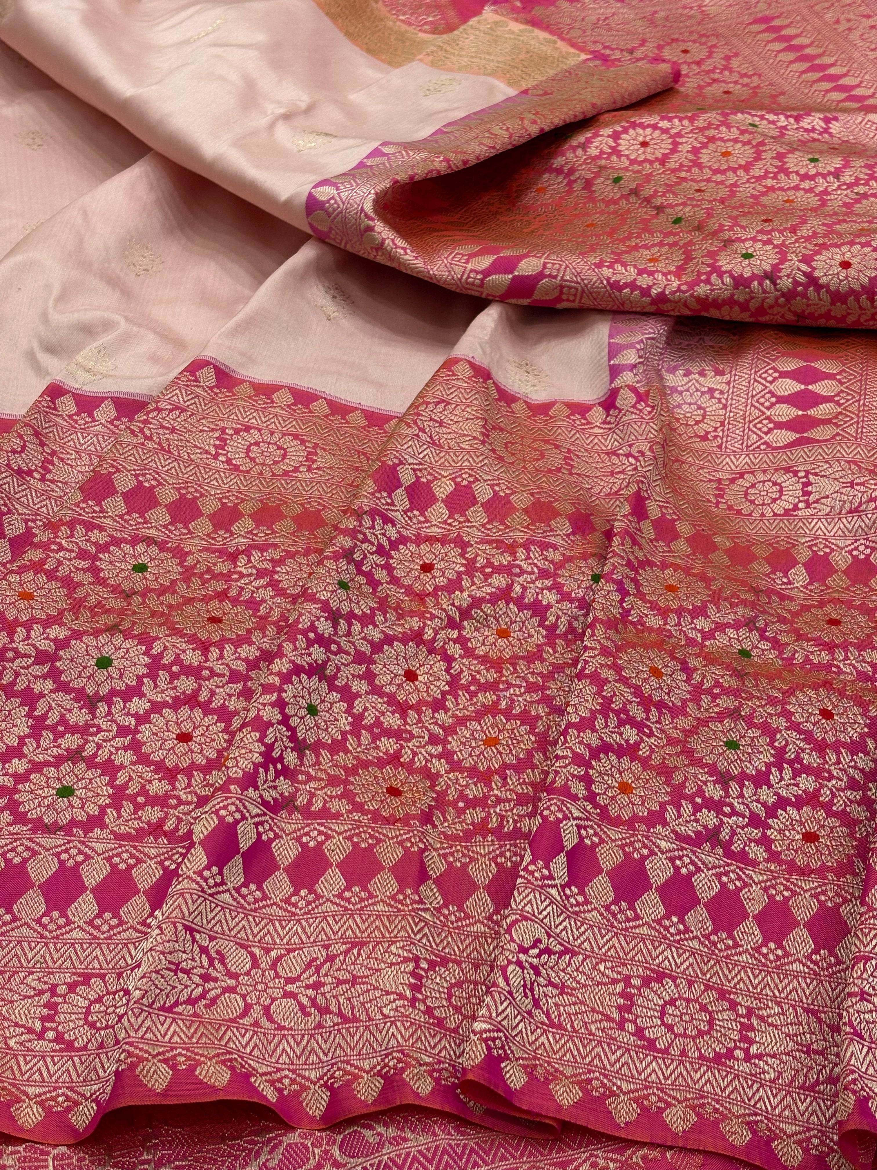 Peach Pure Banarasi Ektara Silk Handwoven Saree