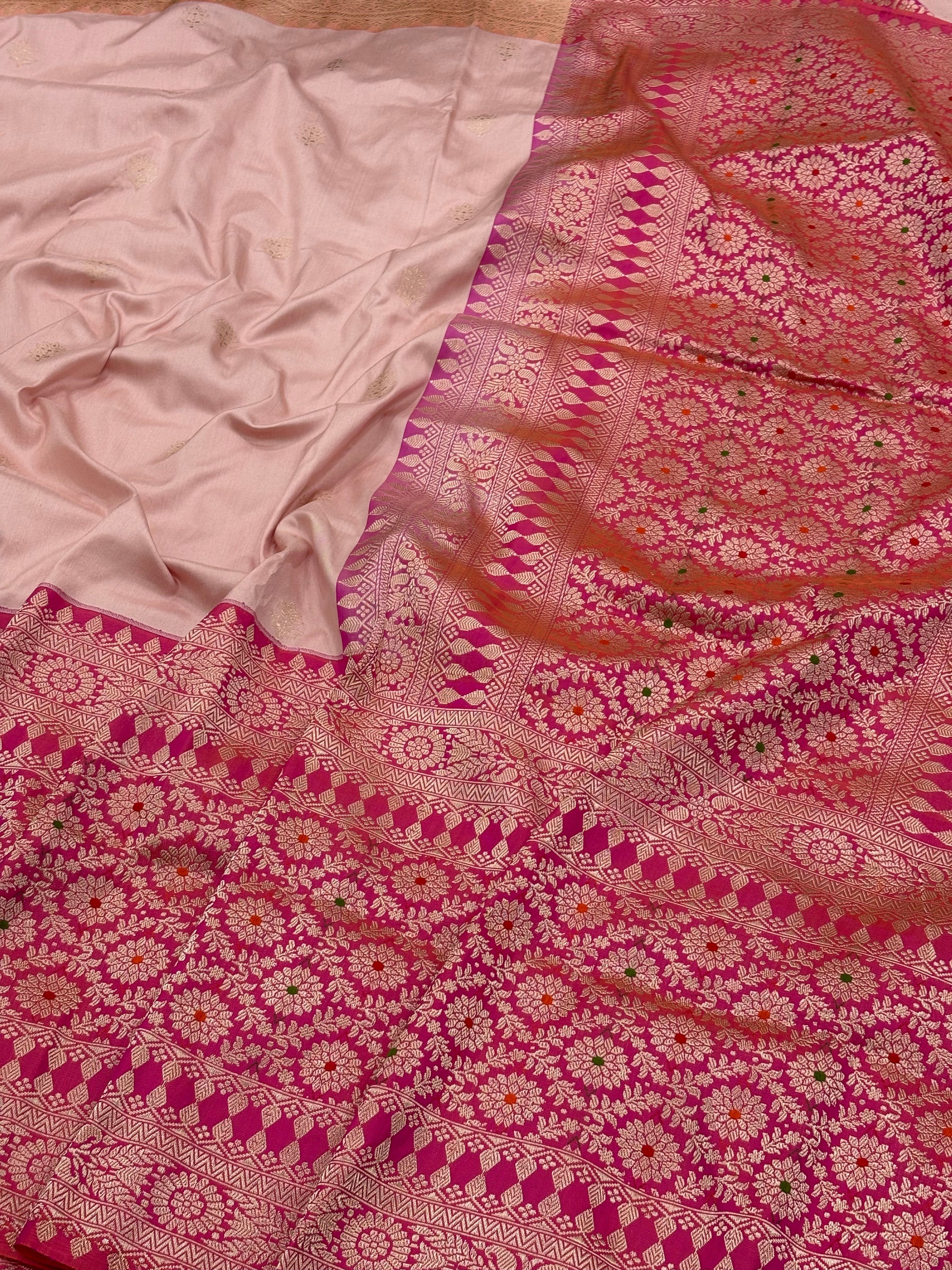 Peach Pure Banarasi Ektara Silk Handwoven Saree