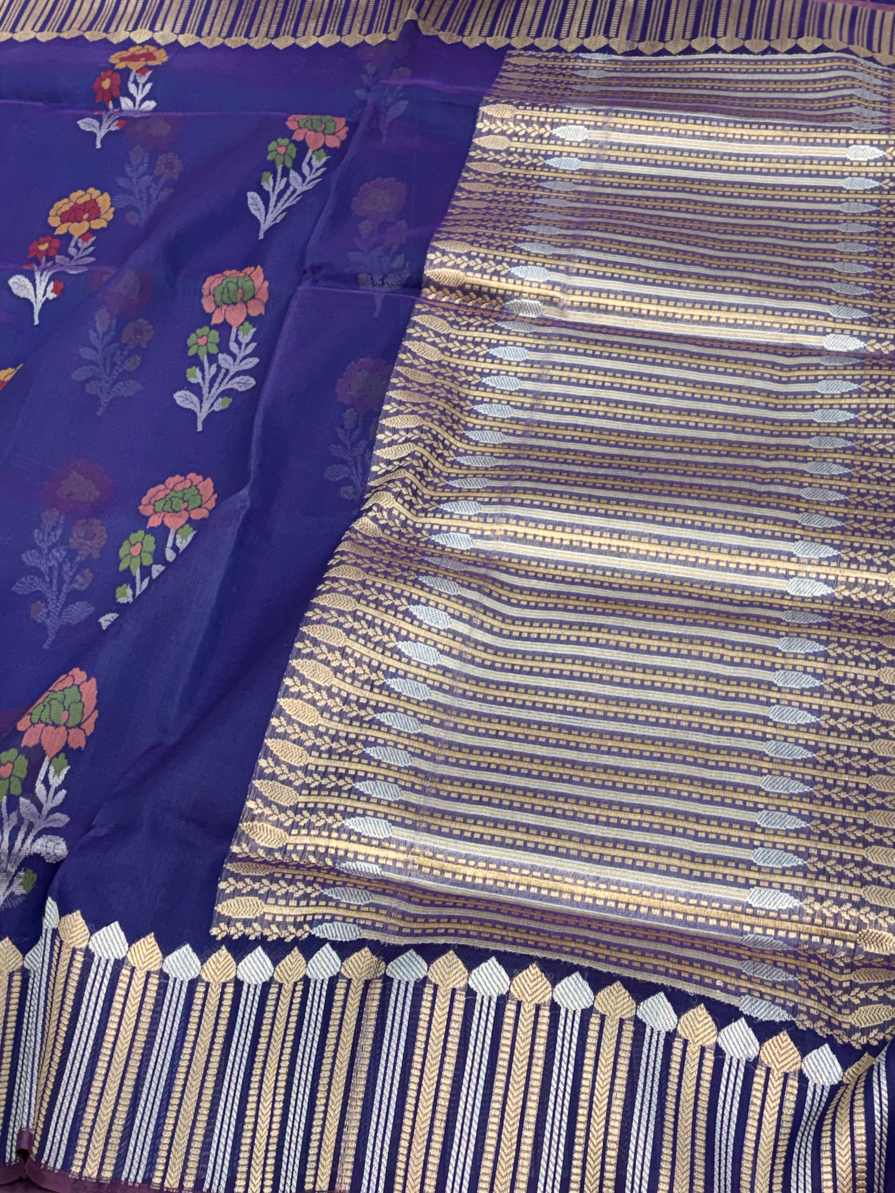 Royal Blue Banarasi Ektara Kora Jamdani Meenakari Buta Saree