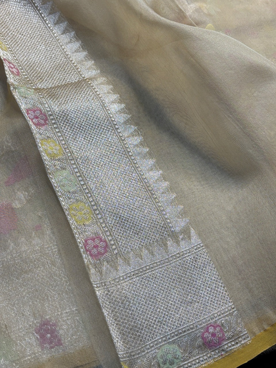 Champagne Gold Pure Banarasi Kora cotton Jamdani Saree