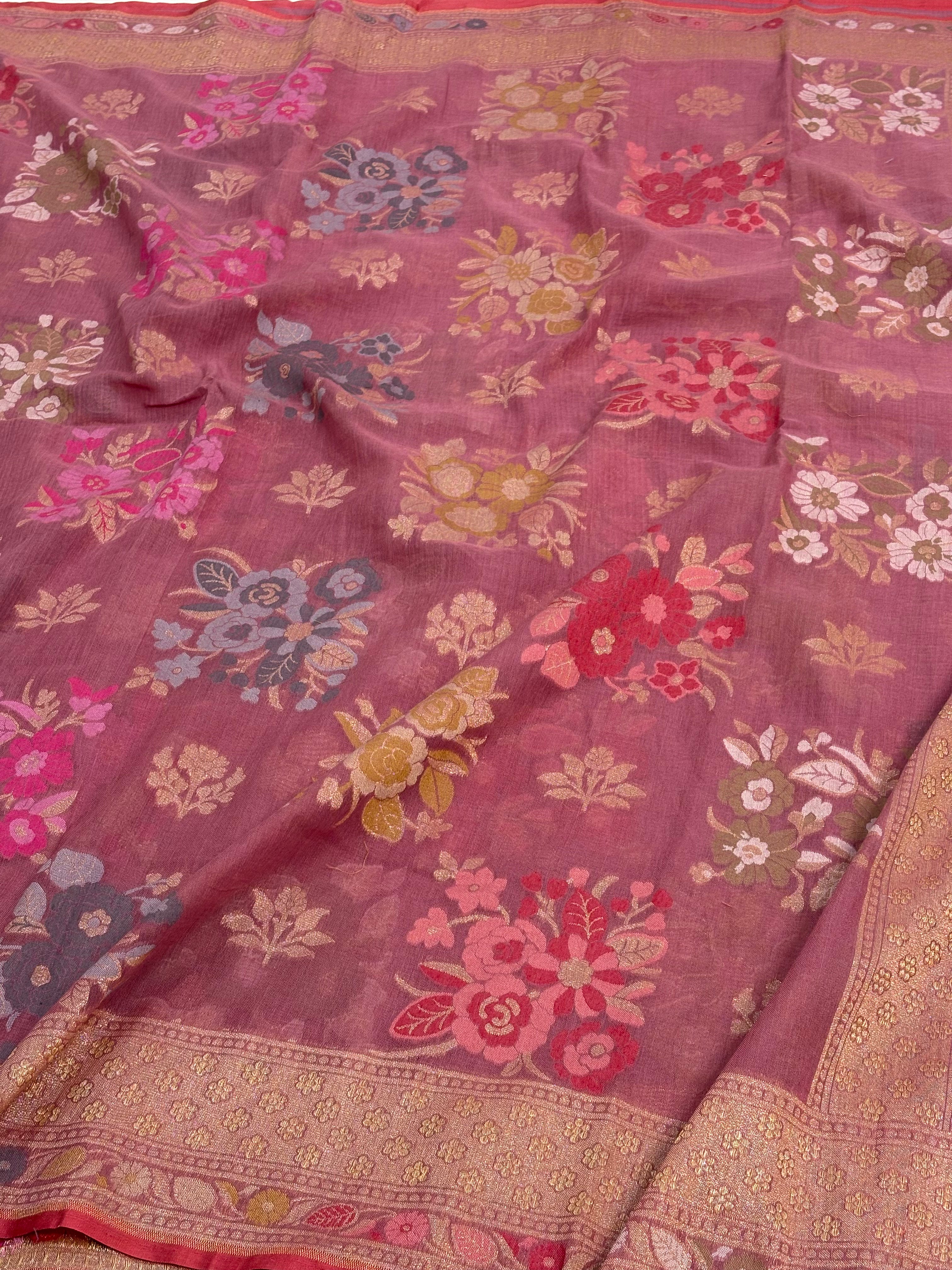 Smoked Pink Meenakari Jamdani Saree with Floral Weaving