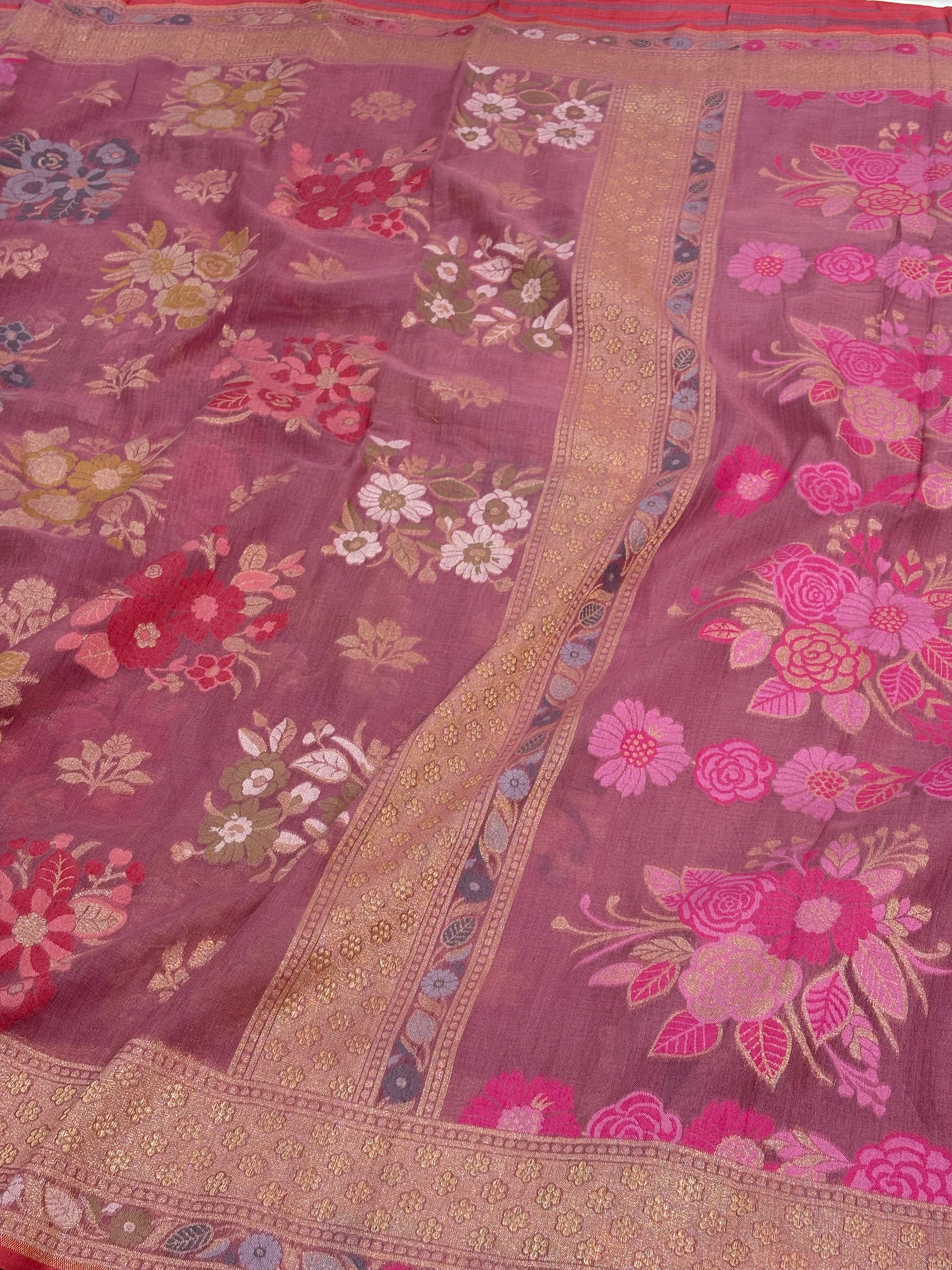 Smoked Pink Meenakari Jamdani Saree with Floral Weaving