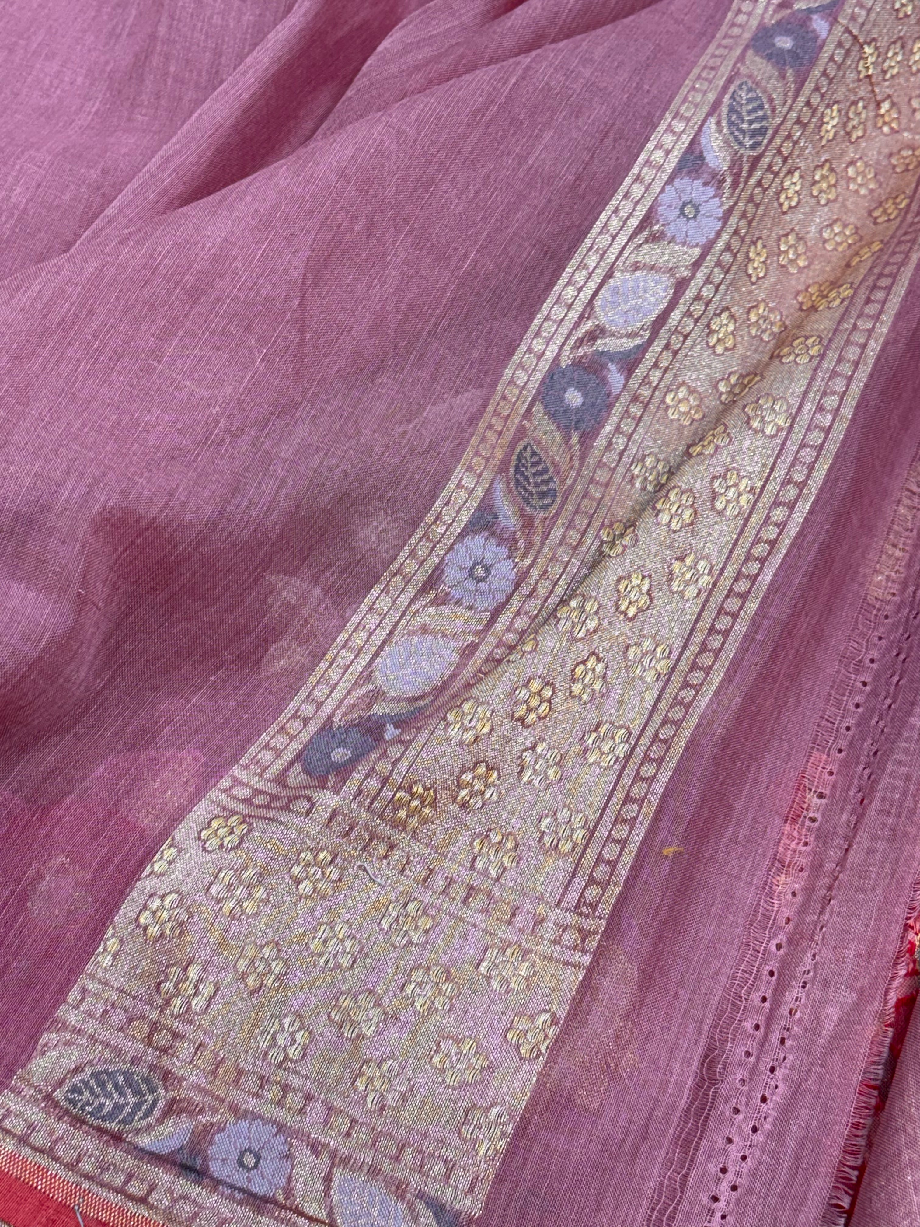 Smoked Pink Meenakari Jamdani Saree with Floral Weaving