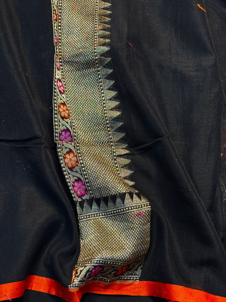 Black Pure Banarasi cotton Jamdani Saree